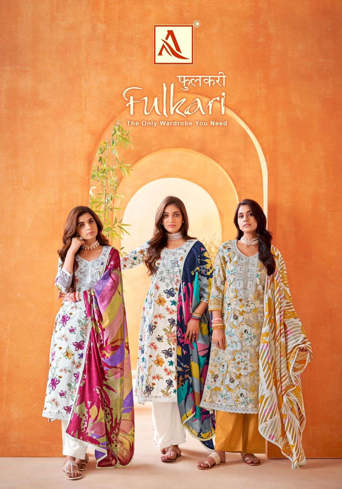 FULKARI BY ALOK SUIT 1523-001 TO 1523-008 SERIES CAMBRIC COTTON PRINT WORK DRESSES