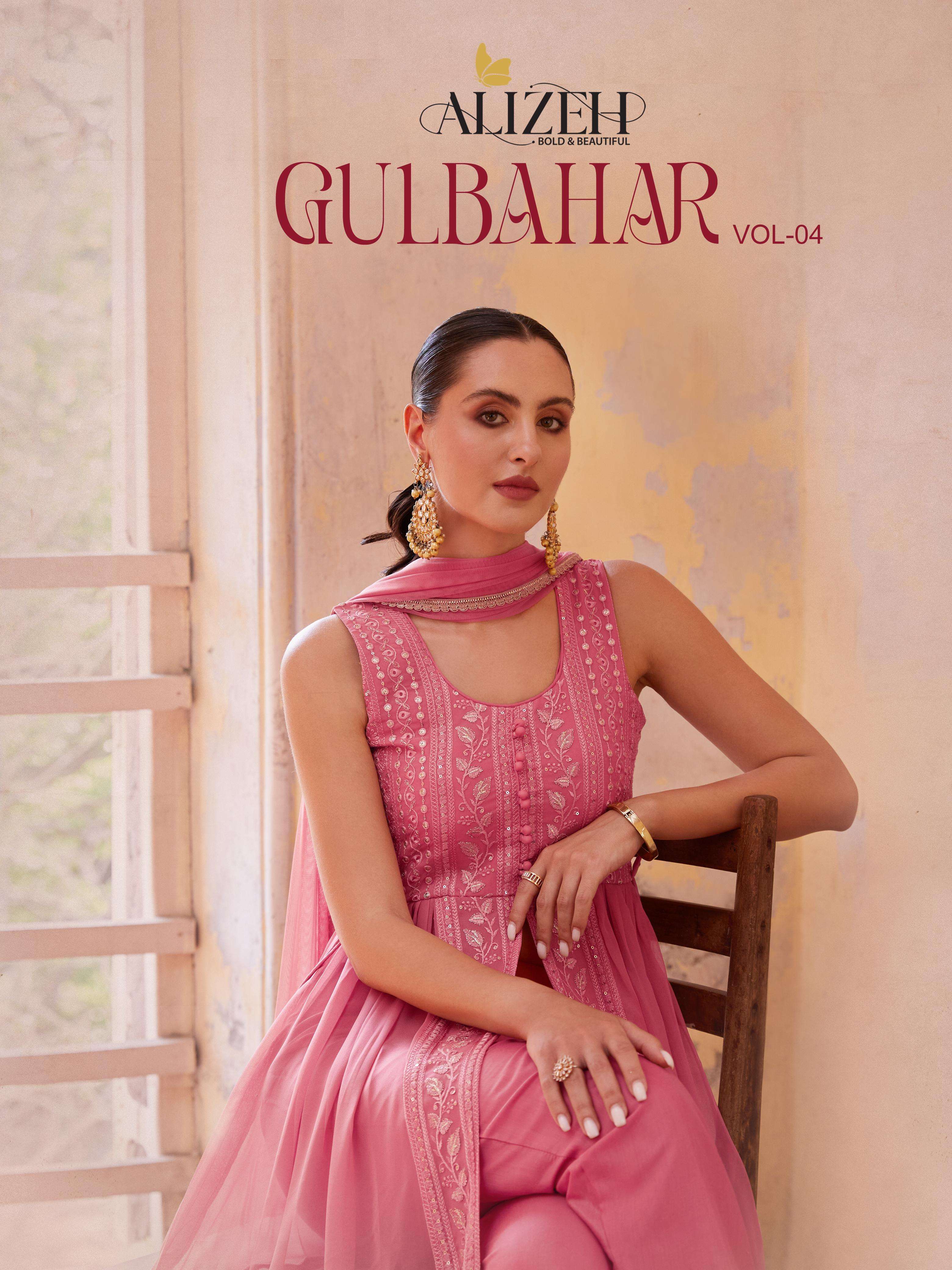 GULBAHAR VOL-4 BY ALIZEH 6001 TO 6005 SERIES GEORGETTE HEAVY WORK READYMADE DRESSES