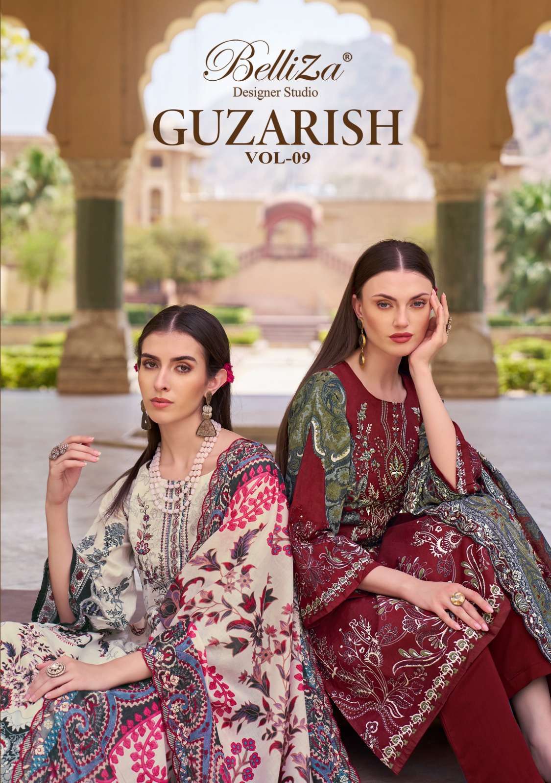 GUZARISH VOL-9 BY BELLIZA 922-001 TO 922-008 SERIES COTTON PRINT EMBROIDERY WORK DRESSES