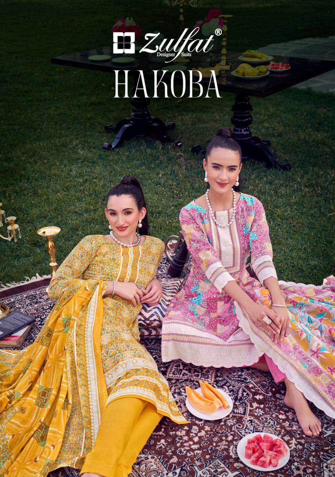 HAKOBA BY ZULFAT 550-001 TO 550-008 SERIES PURE COTTON DESIGNER PRINT WORK DRESSES