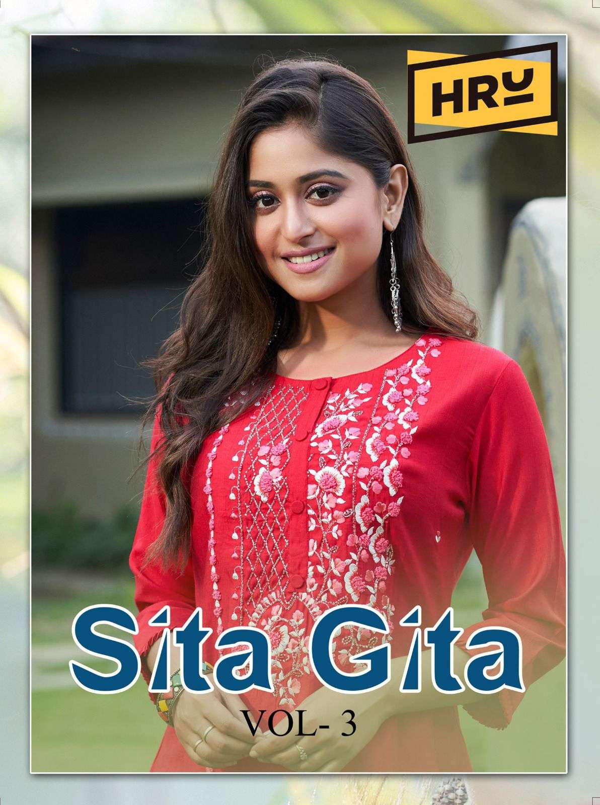 HRU SITA GITA VOL-3 BY AQSAWHOLESALE VISCOSE NYLON HAND WORK KURTIS