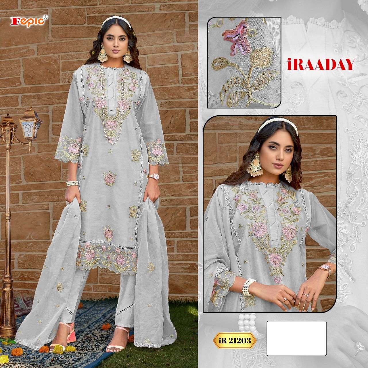 IRAADAY 21203-A TO 21203-C SERIES BY FEPIC ORGANZA EMBROIDERY WORK PAKISTANI DRESSES