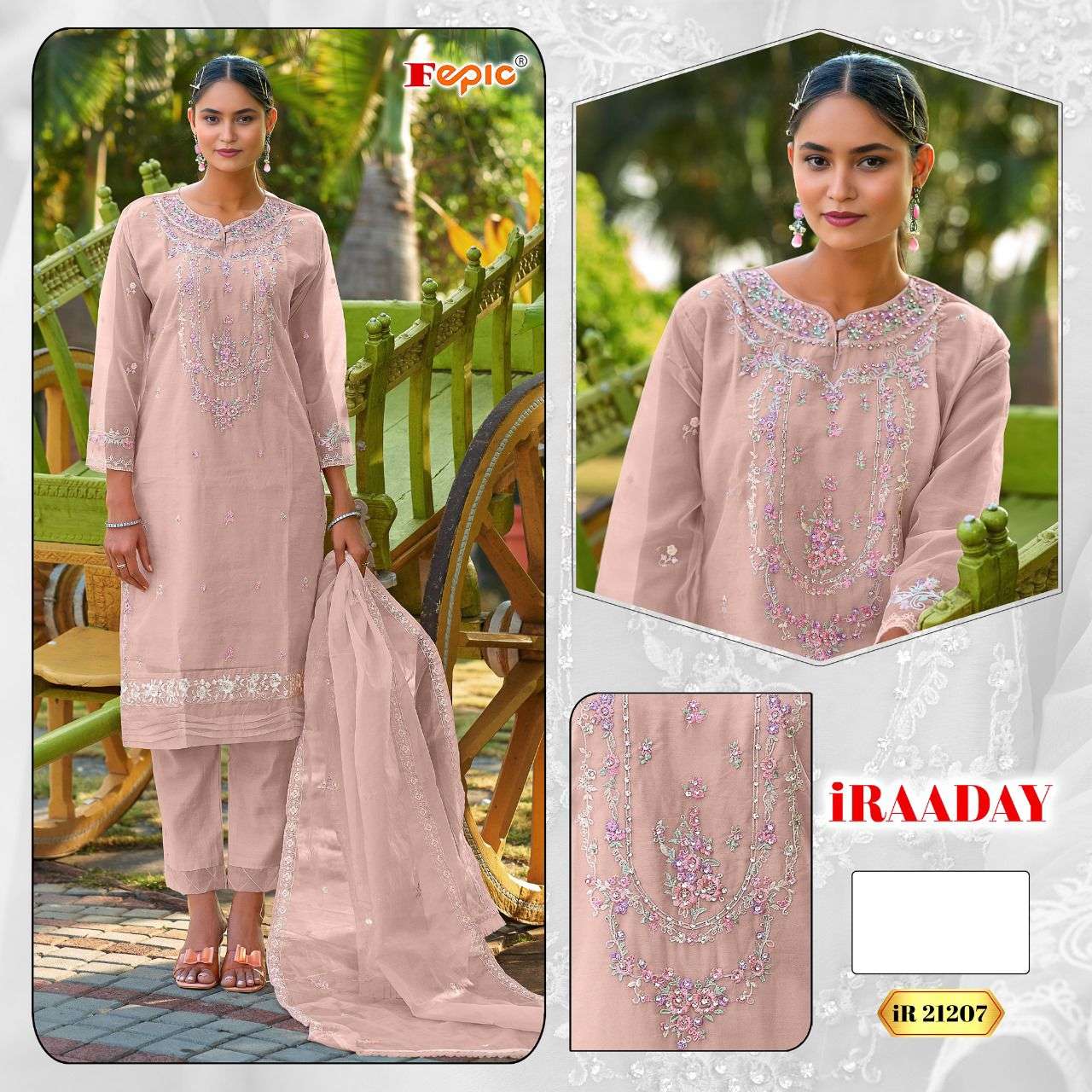 IRAADAY 21207-A TO 21207-C SERIES BY FEPIC ORGANZA EMBROIDERY WORK PAKISTANI DRESSES