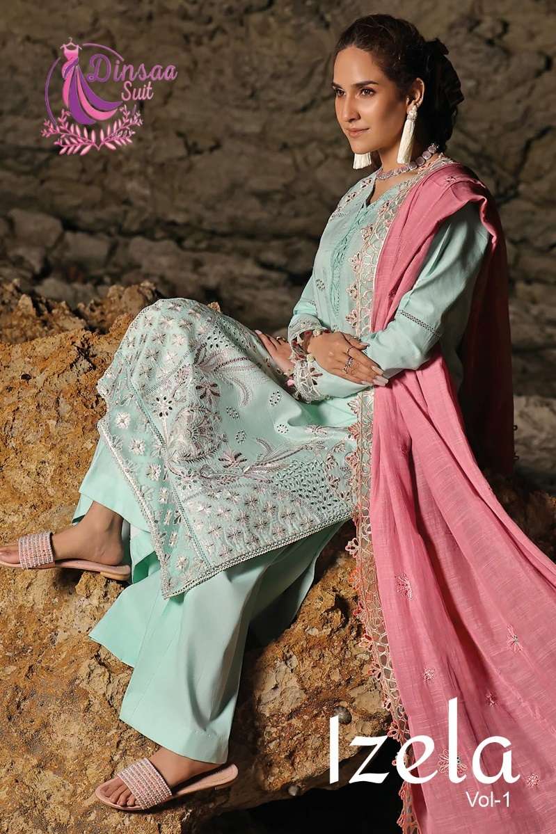 IZELA VOL-1 BY DINSAA SUIT 244 TO 246 SERIES COTTON EMBROIDERY WORK PAKISTANI DRESSES