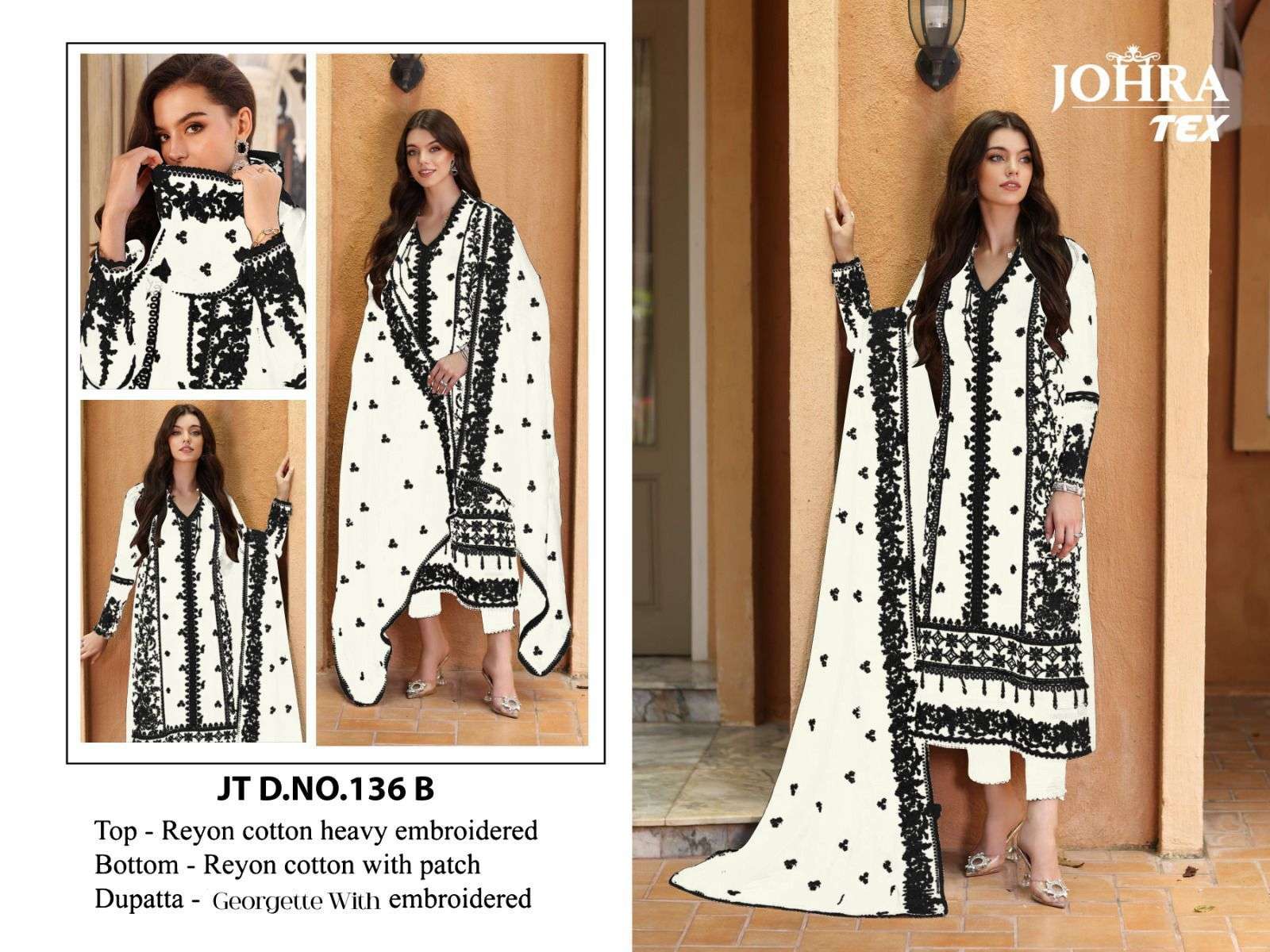 JT-136 B HIT DESIGN BY JOHRA TEX RAYON COTTON EMBROIDERY WORK PAKISTANI DRESS