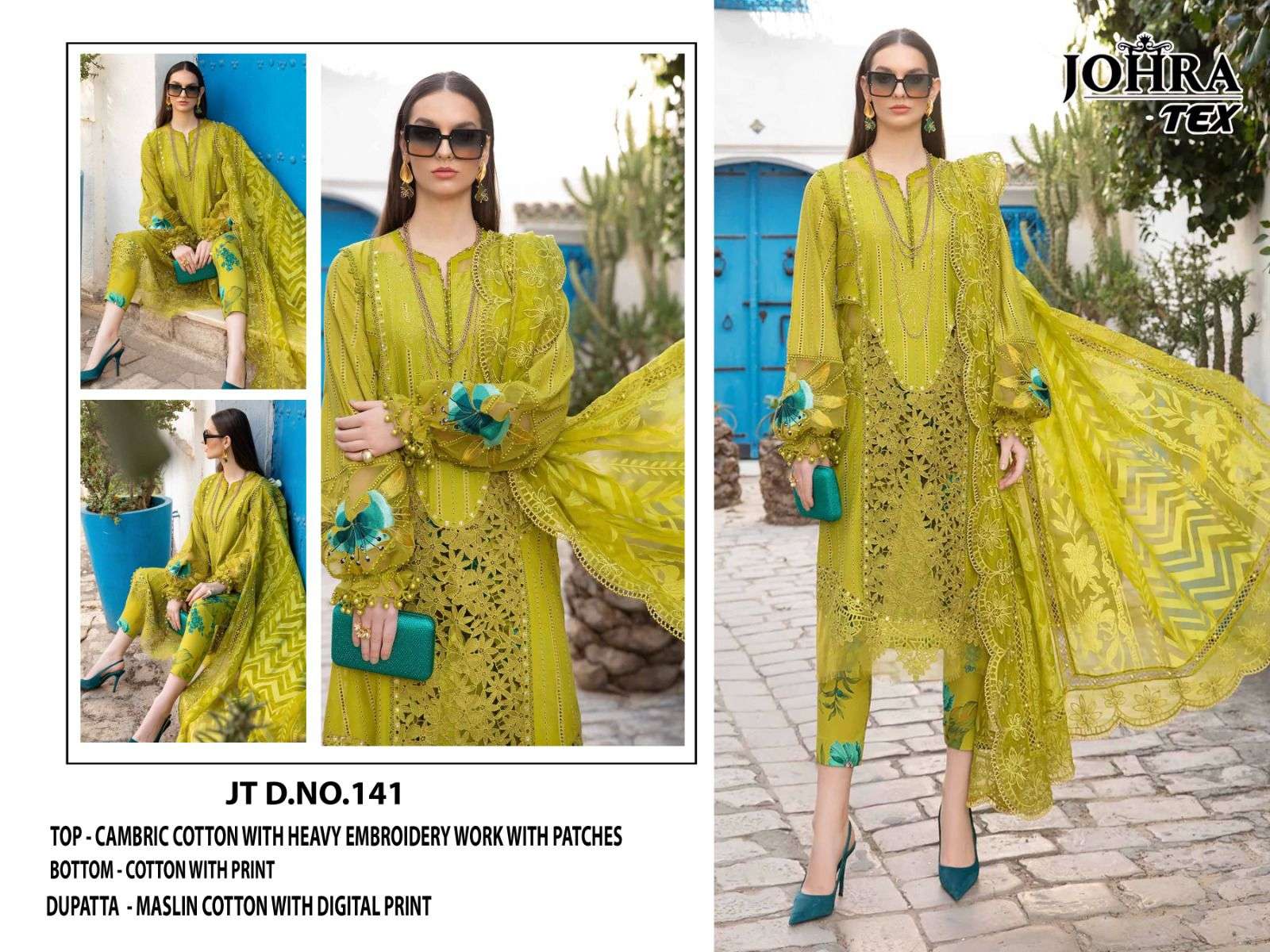 JT-141 HIT DESIGN BY JOHRA TEX CAMBRIC COTTON EMBROIDERY WORK PAKISTANI DRESS