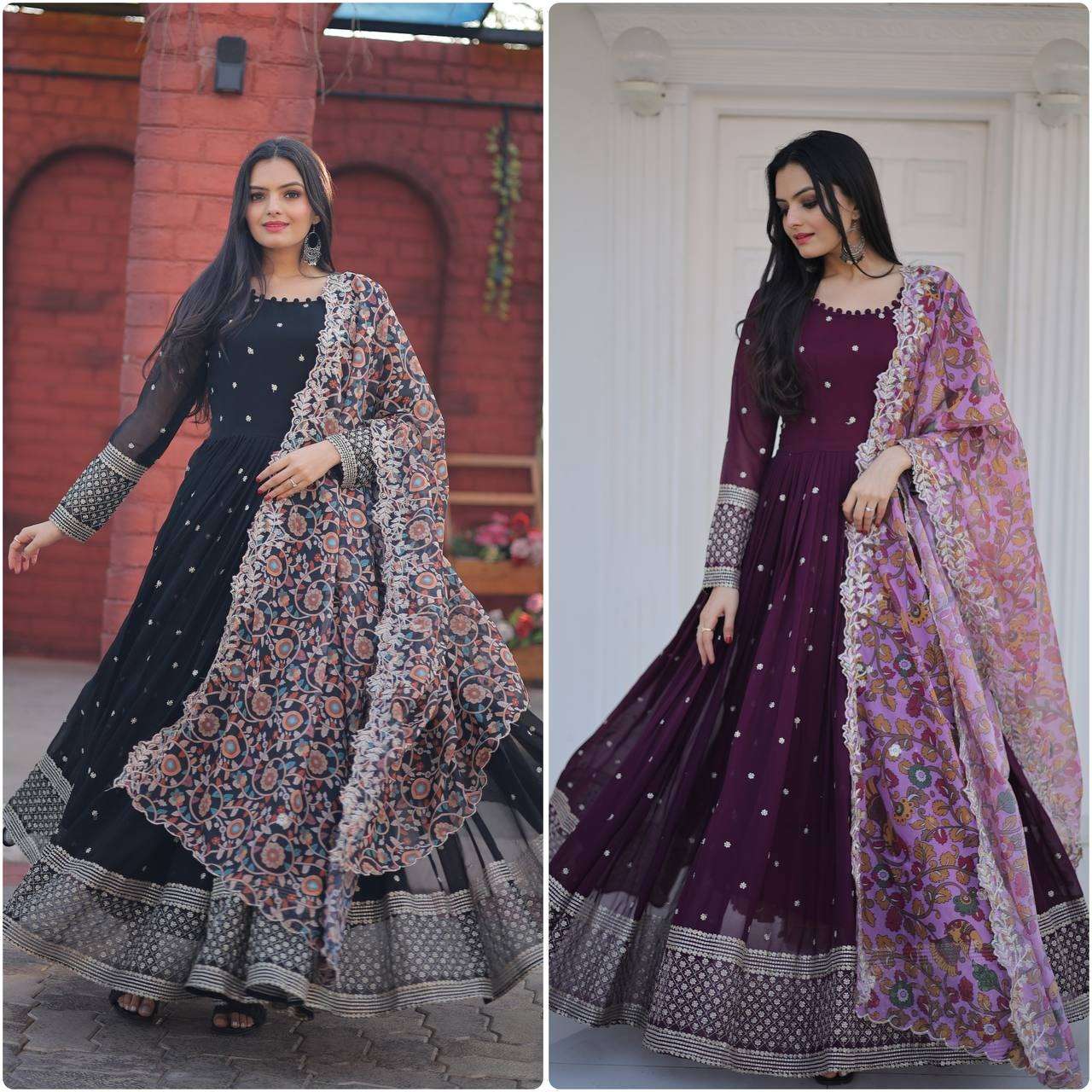 KA-1024 NX BY AQSAWHOLESALE FAUX BLOOMING GEORGETTE WORK GOWN & DUPATTAS