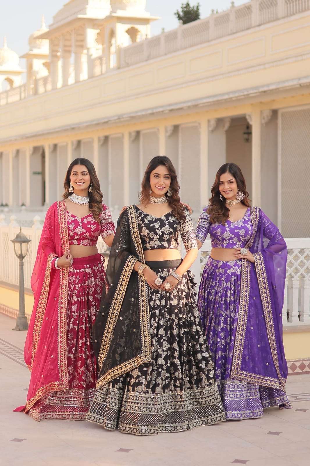 LW-7080 COLOURS BY AQSAWHOLESALE PURE VISCOSE JACQUARD HEAVY WORK LEHENGAS