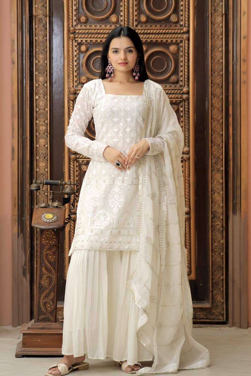 LW-9141 NX BY AQSAWHOLESALE FAUX GEORGETTE HEAVY WORK READYMADE DRESSES