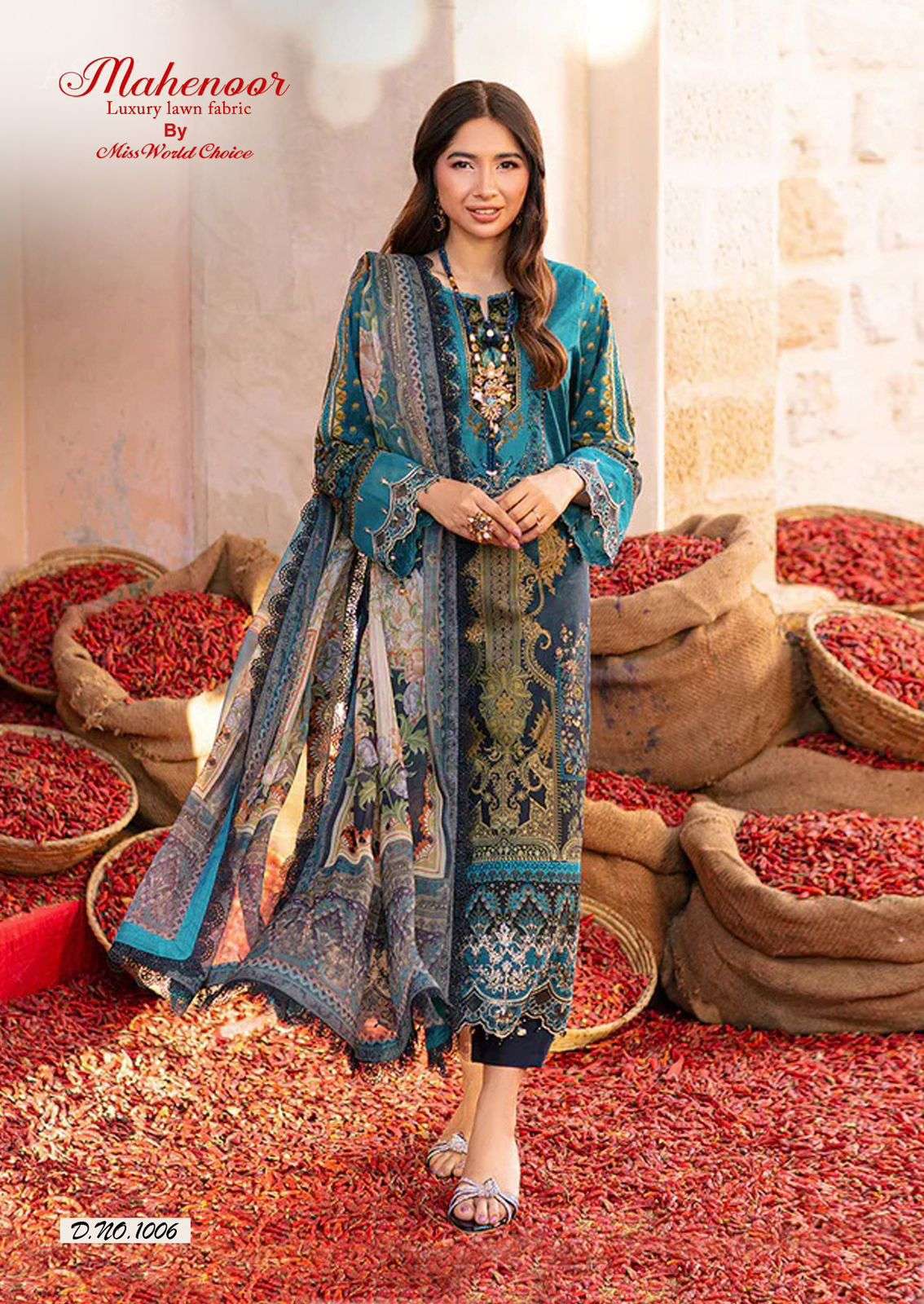 MAHENOOR VOL-3 BY MISS WORLD CHOICE 1001 TO 1006 SERIES HEAVY LAWN COTTON PRINT DRESSES