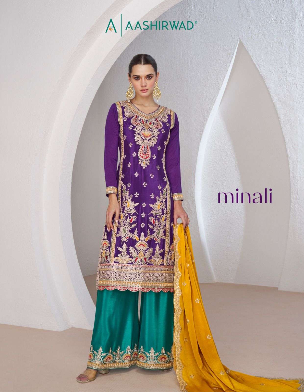 MINALI BY AASHIRWAD CREATION 9984 & 9985 SERIES CHINON SILK WORK READYMADE DRESSES