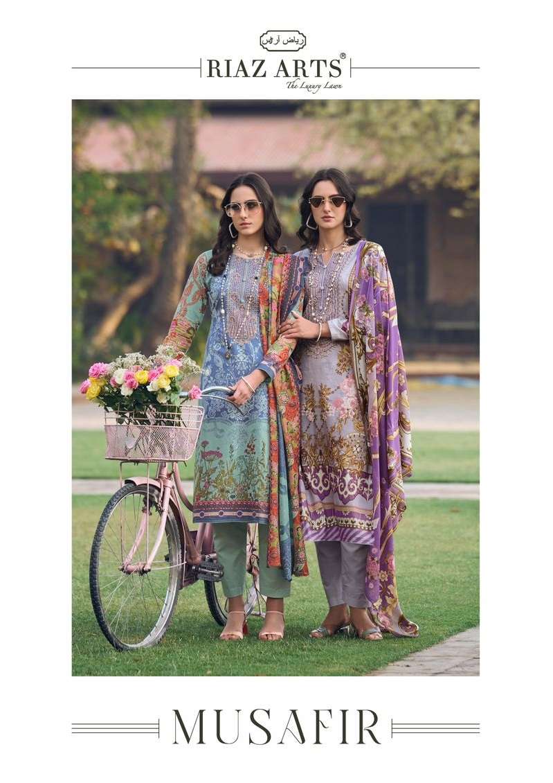 MUSAFIR BY RIAZ ARTS 30001 TO 30006 SERIES KARACHI LAWN PRINT WORK PAKISTANI DRESSES