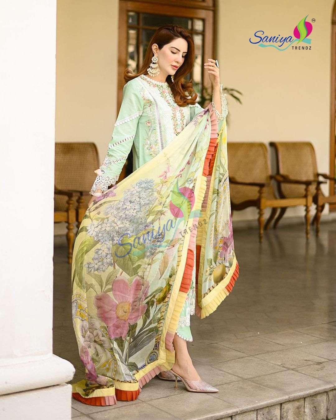 MUSHQ 3032 HIT DESIGN BY SANIYA TRENDZ COTTON CHIKANKARI WORK PAKISTANI DRESS