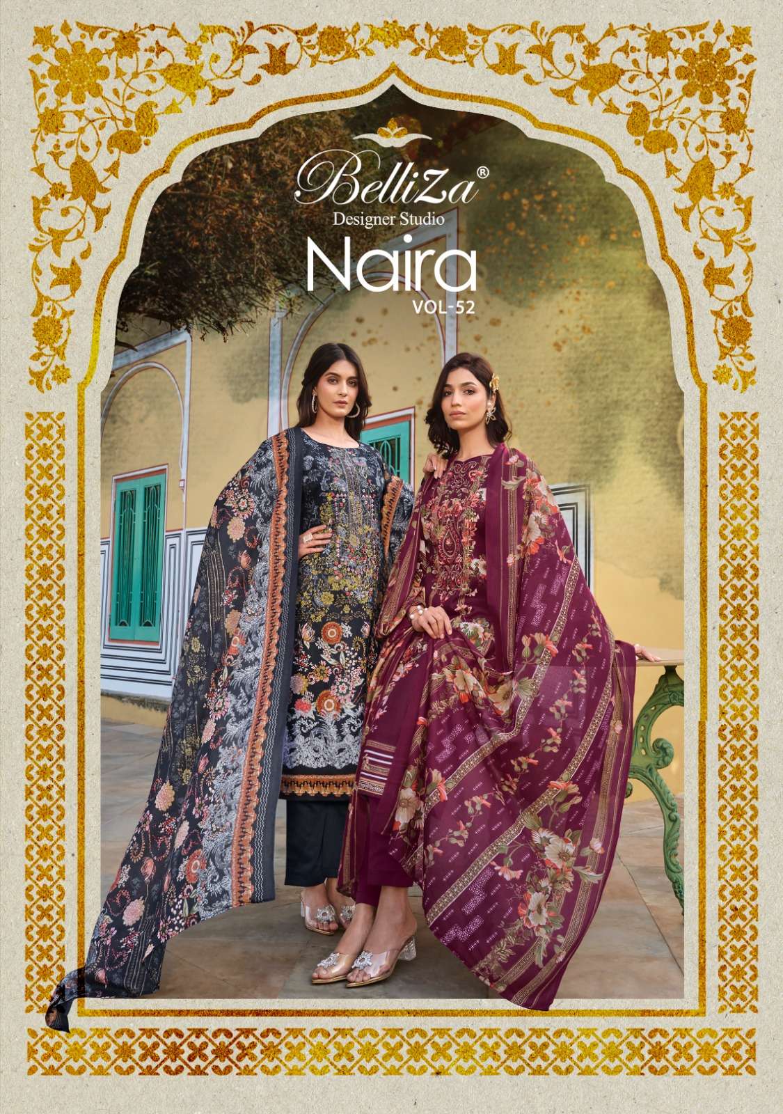 NAIRA VOL-52 BY BELLIZA 919-001 TO 919-008 SERIES PURE COTTON PRINT WORK DRESSES