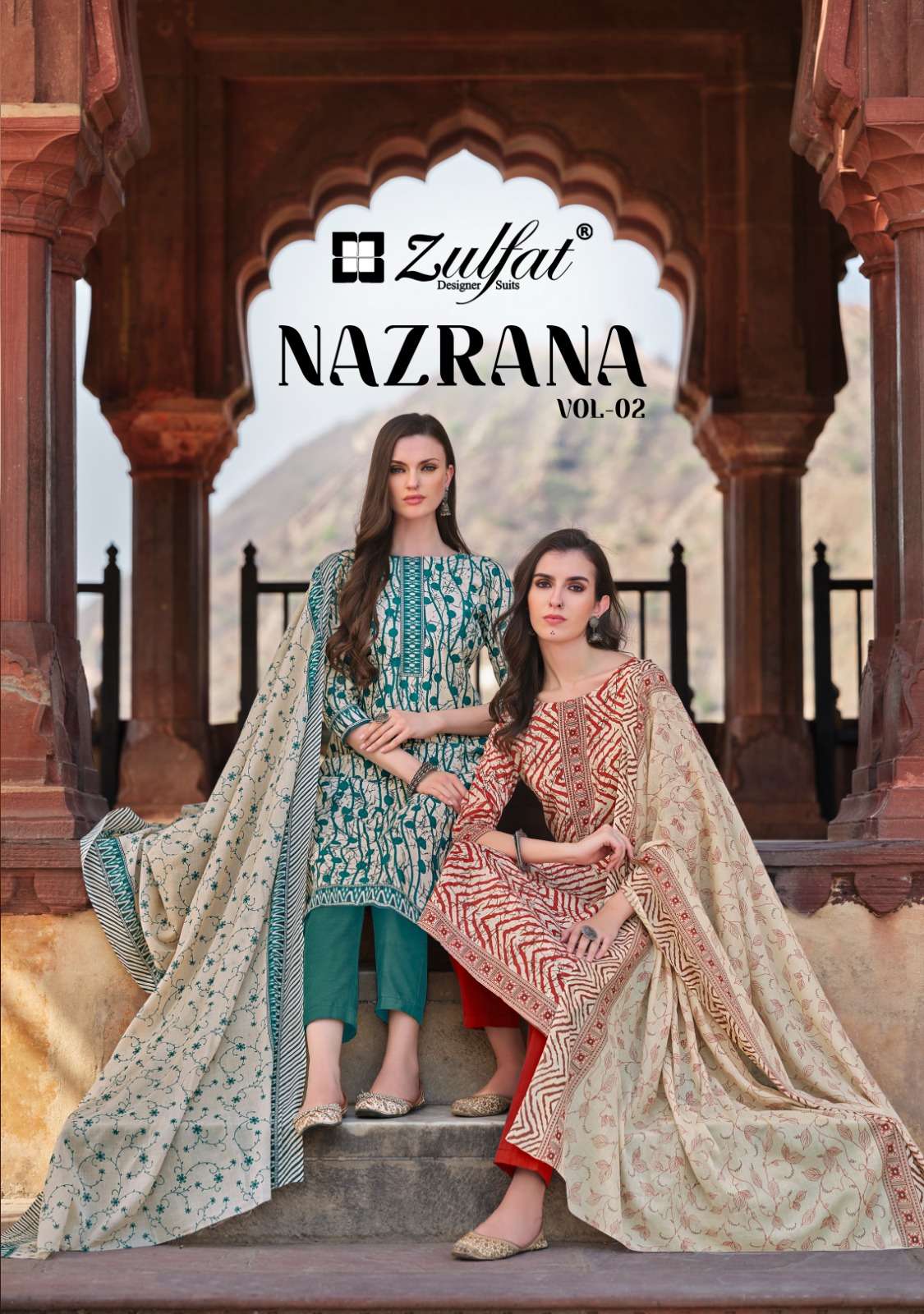 NAZRANA VOL-2 BY ZULFAT 549-001 TO 549-008 SERIES PURE COTTON PRINT DRESSES