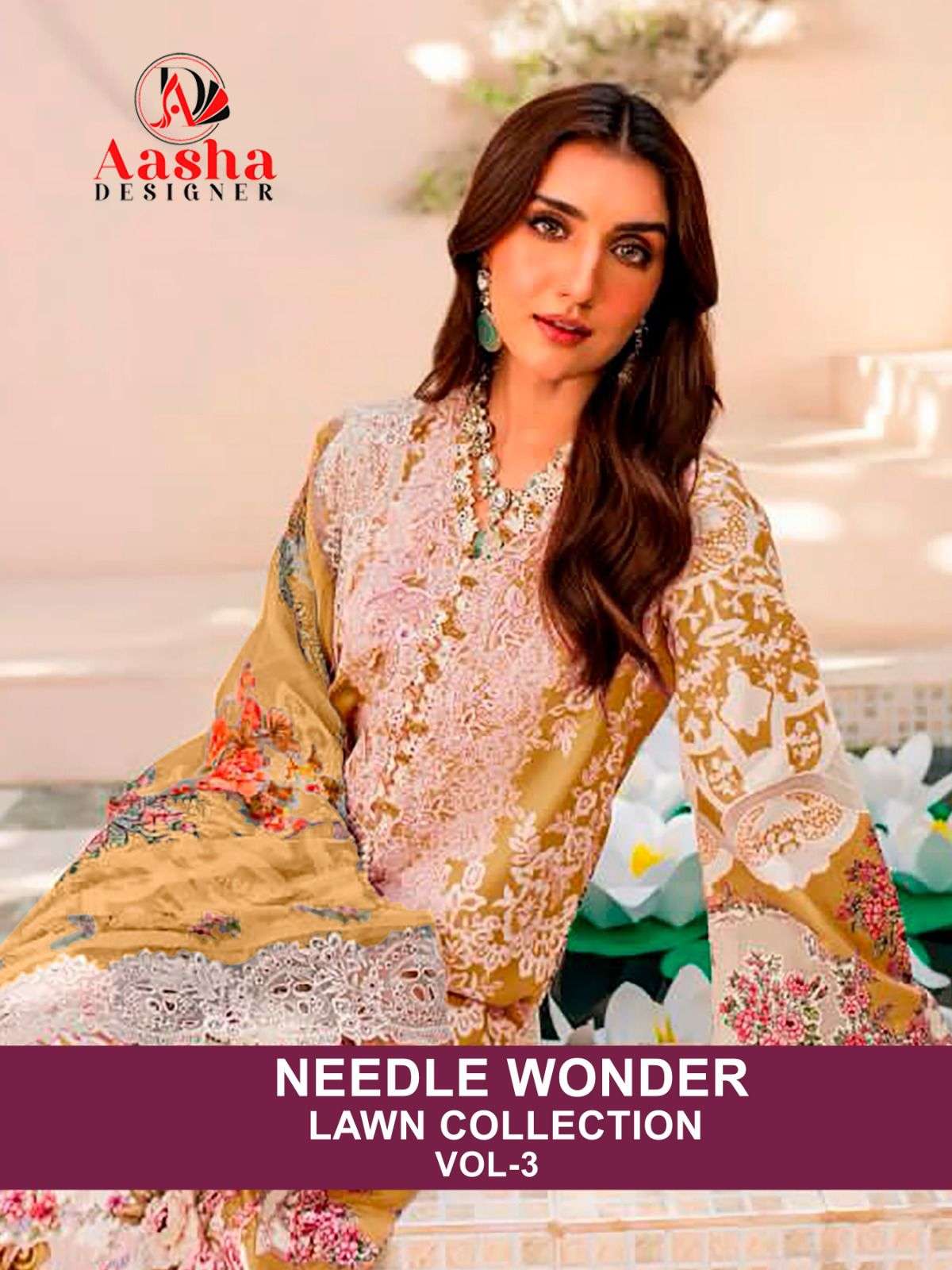 NEEDLE WONDER LAWN COLLECTION VOL-3 BY AASHA DESIGNER PURE COTTON PRINT WORK DRESSES