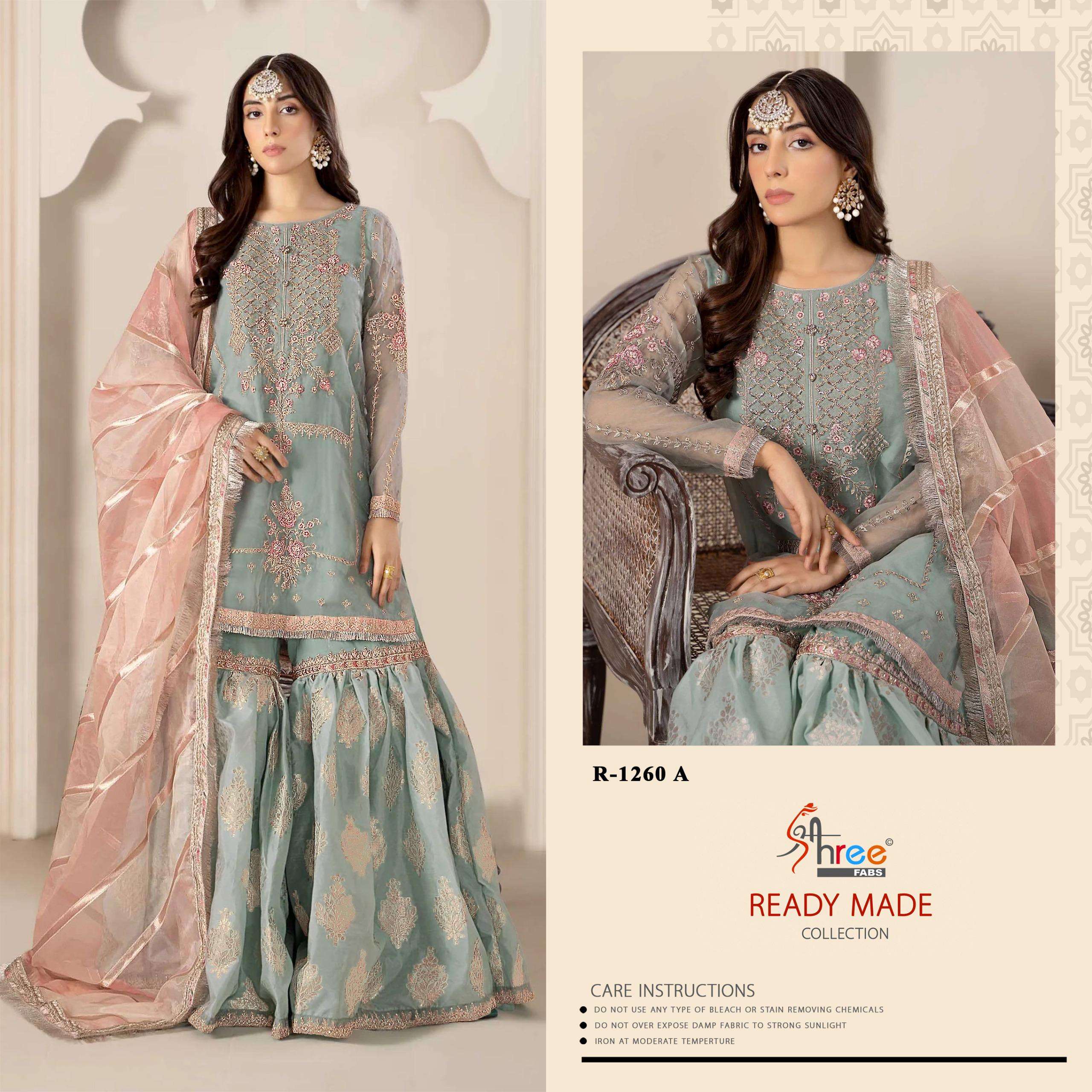 R-1260 COLOURS BY SHREE FABS 1260-A TO 1260-D SERIES ORGANZA WORK READYMADE DRESSES