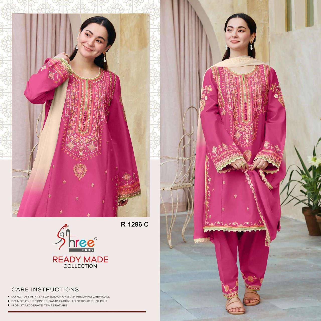 R-1296 COLOURS BY SHREE FABS 1296-A TO 1296-D SERIES CAMBRIC COTTON WORK READYMADE DRESSES