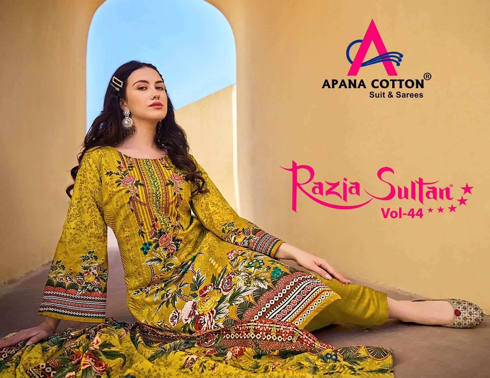 RAZIA SULTAN VOL-44 BY APANA COTTON 44001 TO 44008 SERIES PURE COTTON PRINT DRESSES