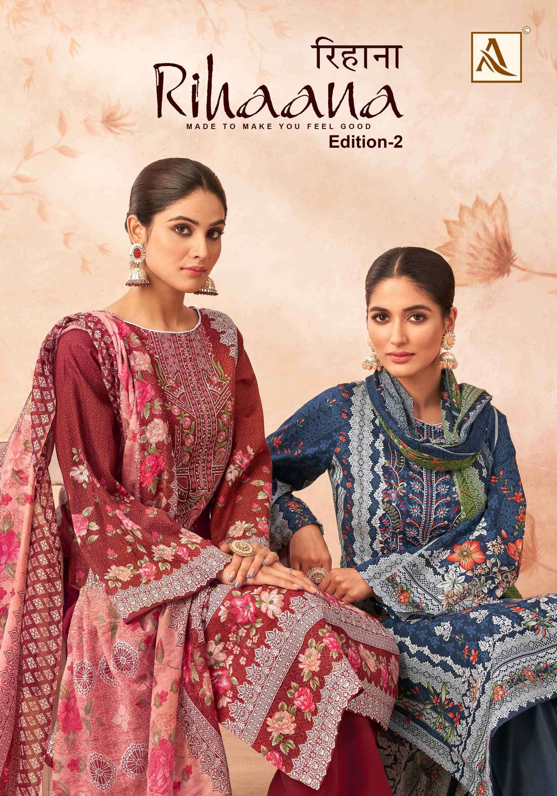 RIHAANA VOL-2 BY ALOK SUIT 1558-001 TO 1558-008 SERIES CAMBRIC COTTON PRINT WORK DRESSES