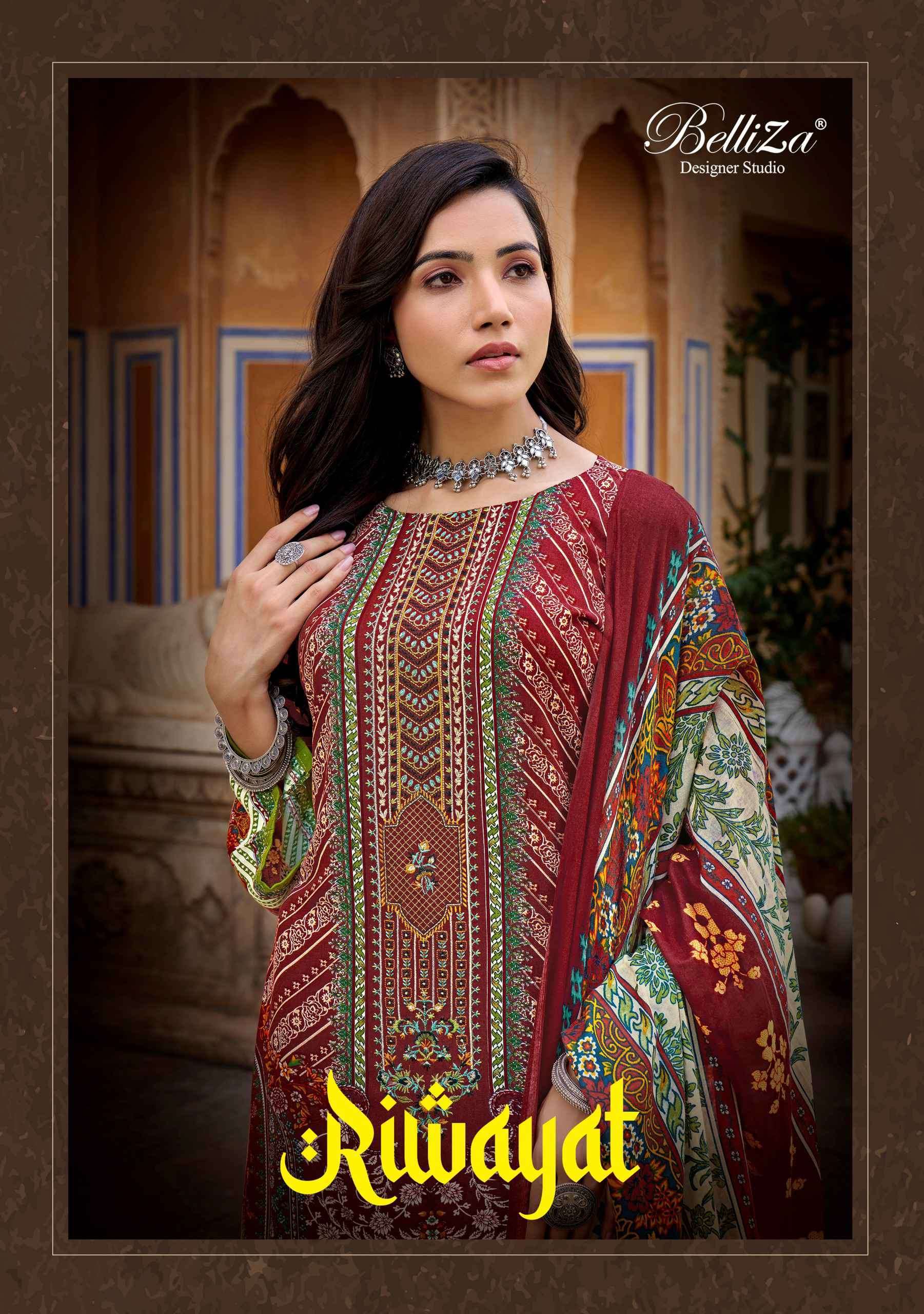 RIWAYAT BY BELLIZA 925-001 TO 925-008 SERIES VISCOSE RAYON PRINT WORK PAKISTANI DRESSES