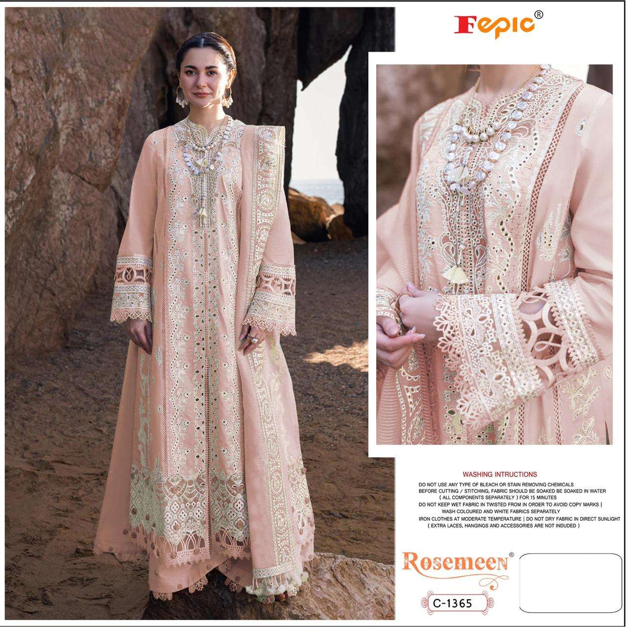 ROSEMEEN 1365-A TO 1365-C SERIES BY FEPIC PURE COTTON HEAVY WORK PAKISTANI DRESSES