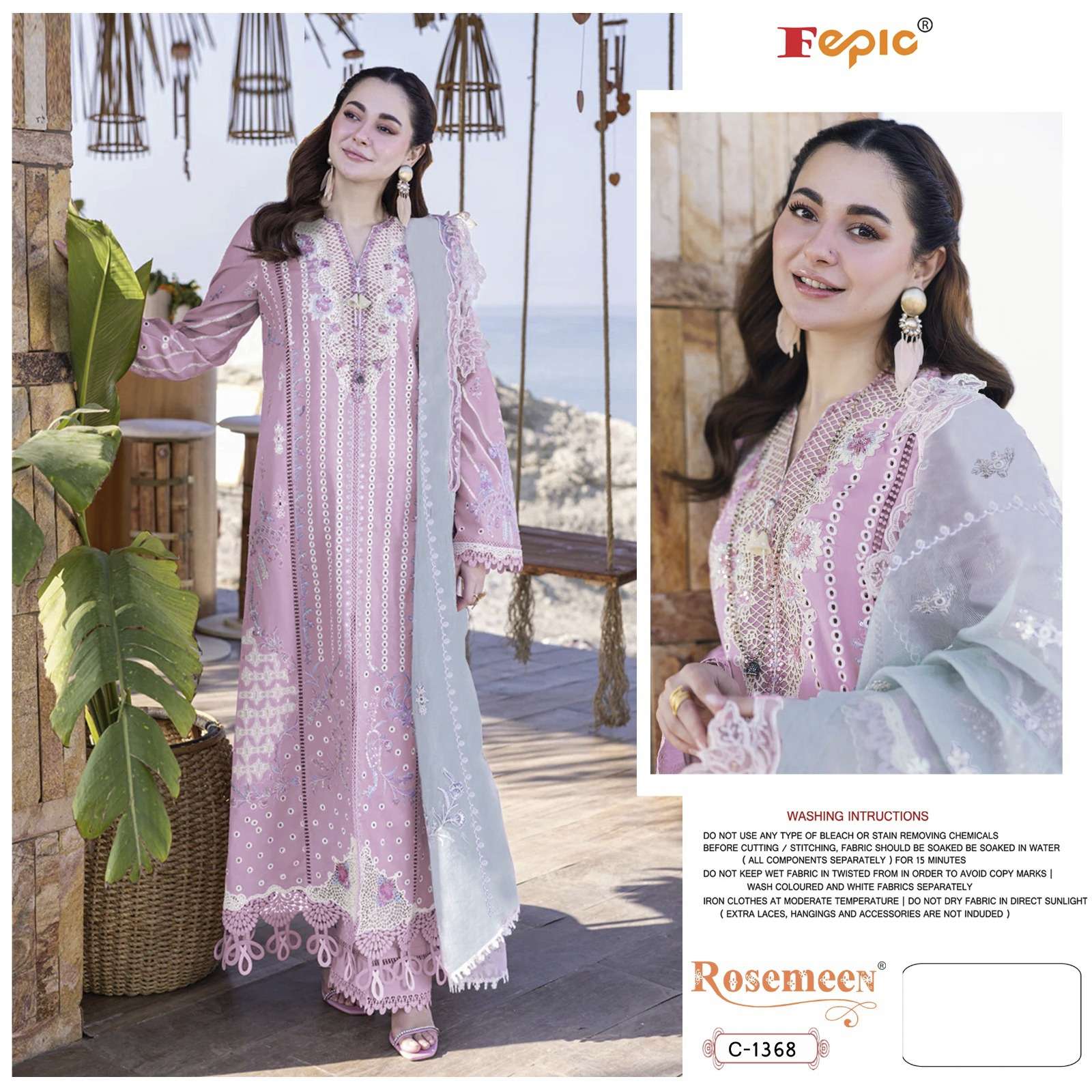 ROSEMEEN 1368-A TO 1368-C SERIES BY FEPIC PURE COTTON EMBROIDERY WORK PAKISTANI DRESSES