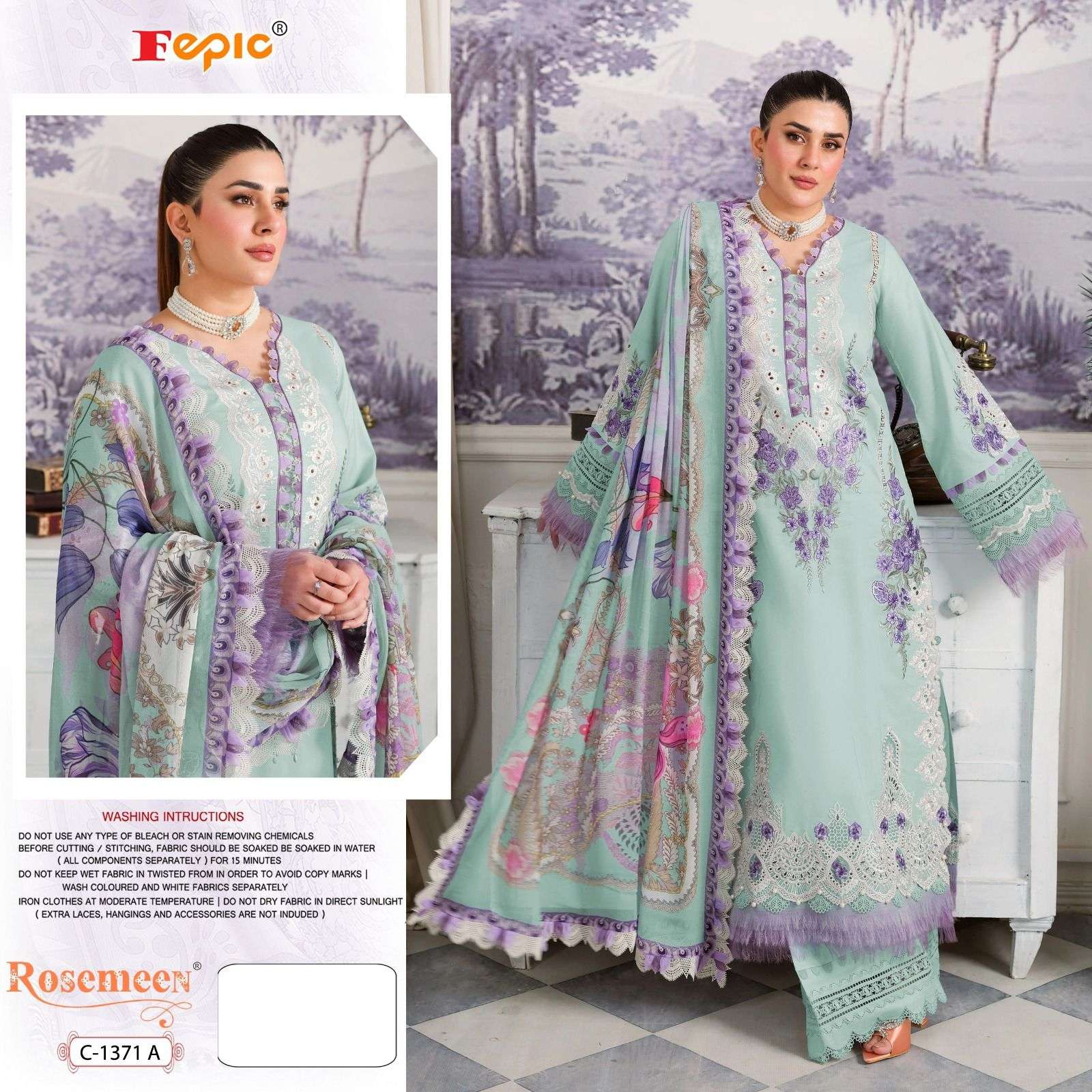 ROSEMEEN 1371-A TO 1371-C SERIES BY FEPIC PURE COTTON EMBROIDERY WORK PAKISTANI DRESSES