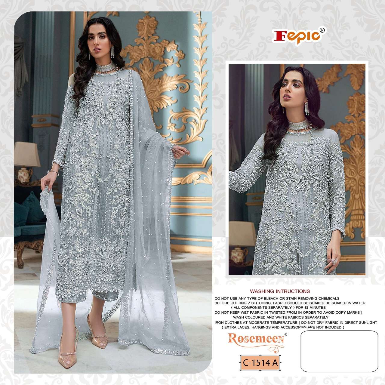 ROSEMEEN 1514-A TO 1514-D SERIES BY FEPIC ORGANZA HEAVY WORK PAKISTANI DRESSES