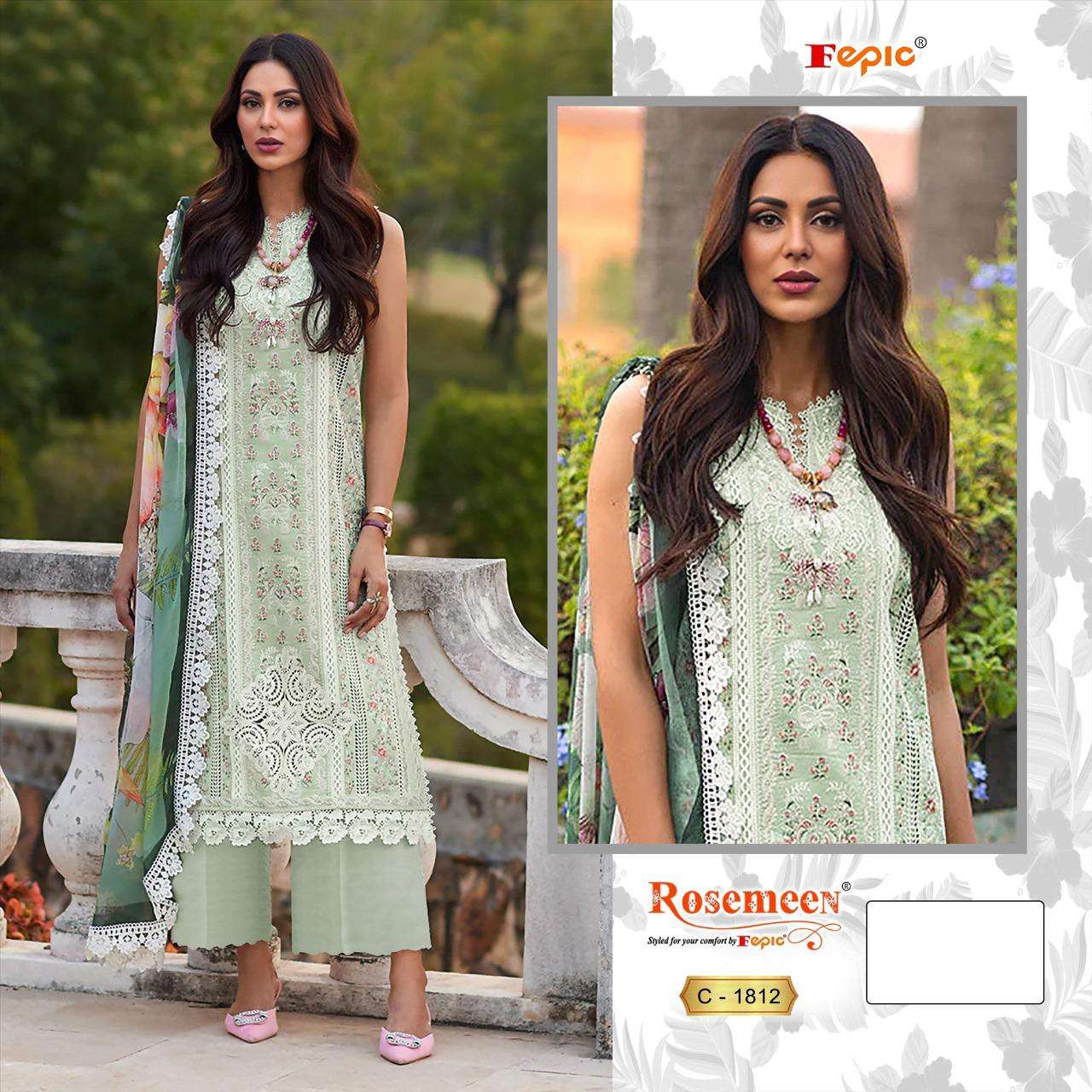 ROSEMEEN 1812-A TO 1812-C SERIES BY FEPIC PURE COTTON HEAVY WORK PAKISTANI DRESSES