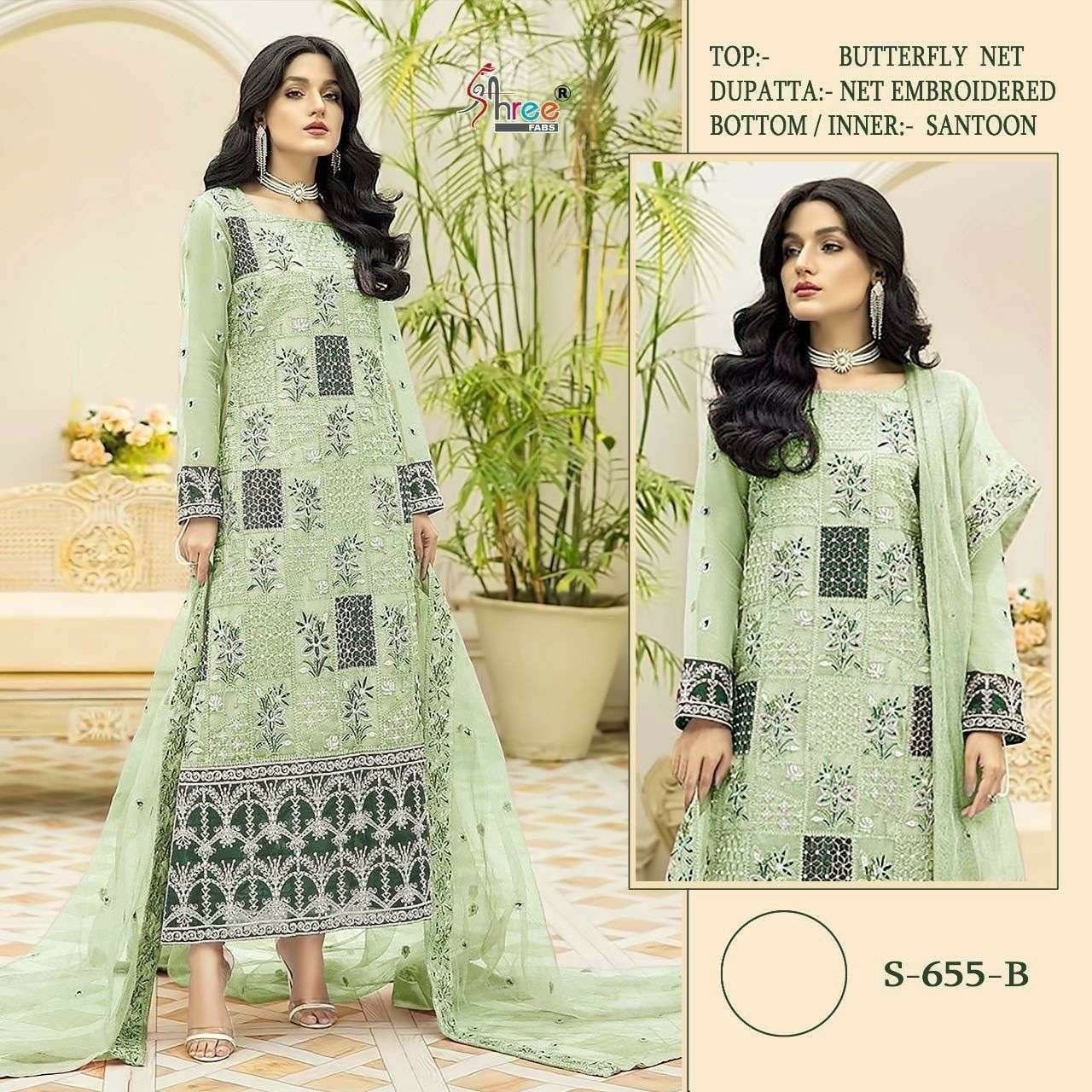 S-655 COLOURS BY SHREE FABS 655-B TO 655-D SERIES BUUTERFLY NET EMBROIDERY PAKISTANI DRESSES