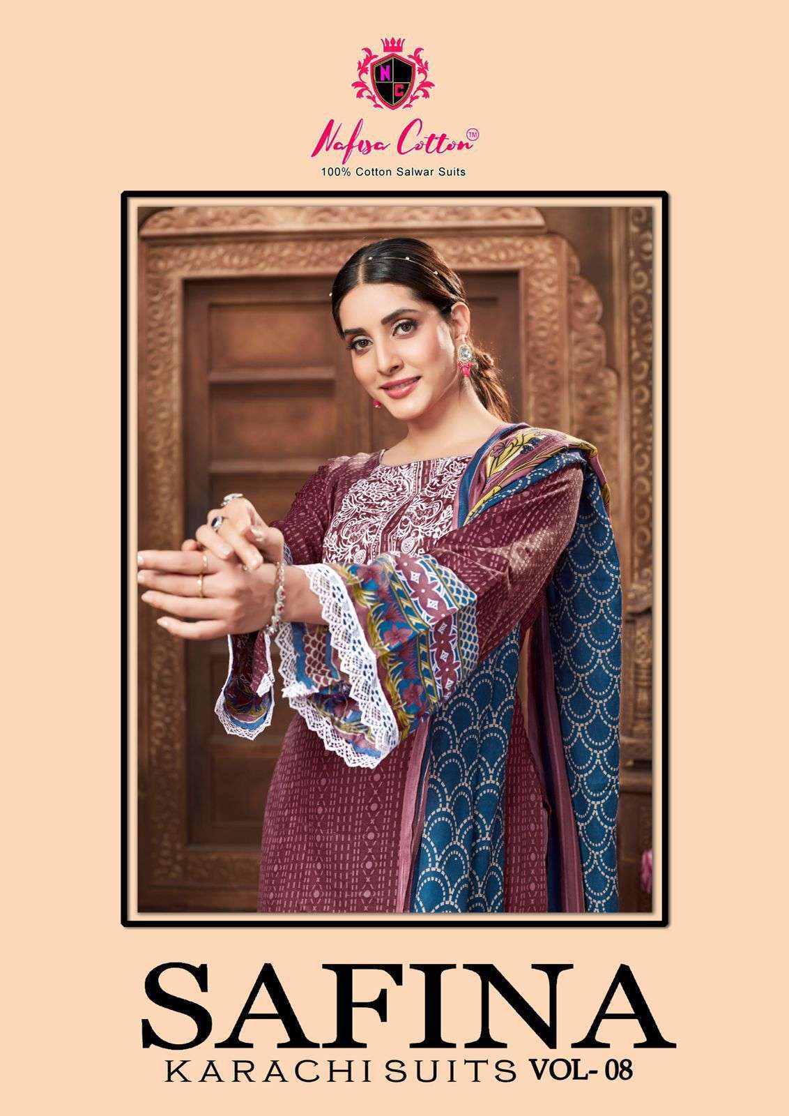 SAFINA KARACHI SUIT VOL-8 BY NAFISA COTTON 8001 TO 8006 SERIES PURE COTTON PRINT DRESSES