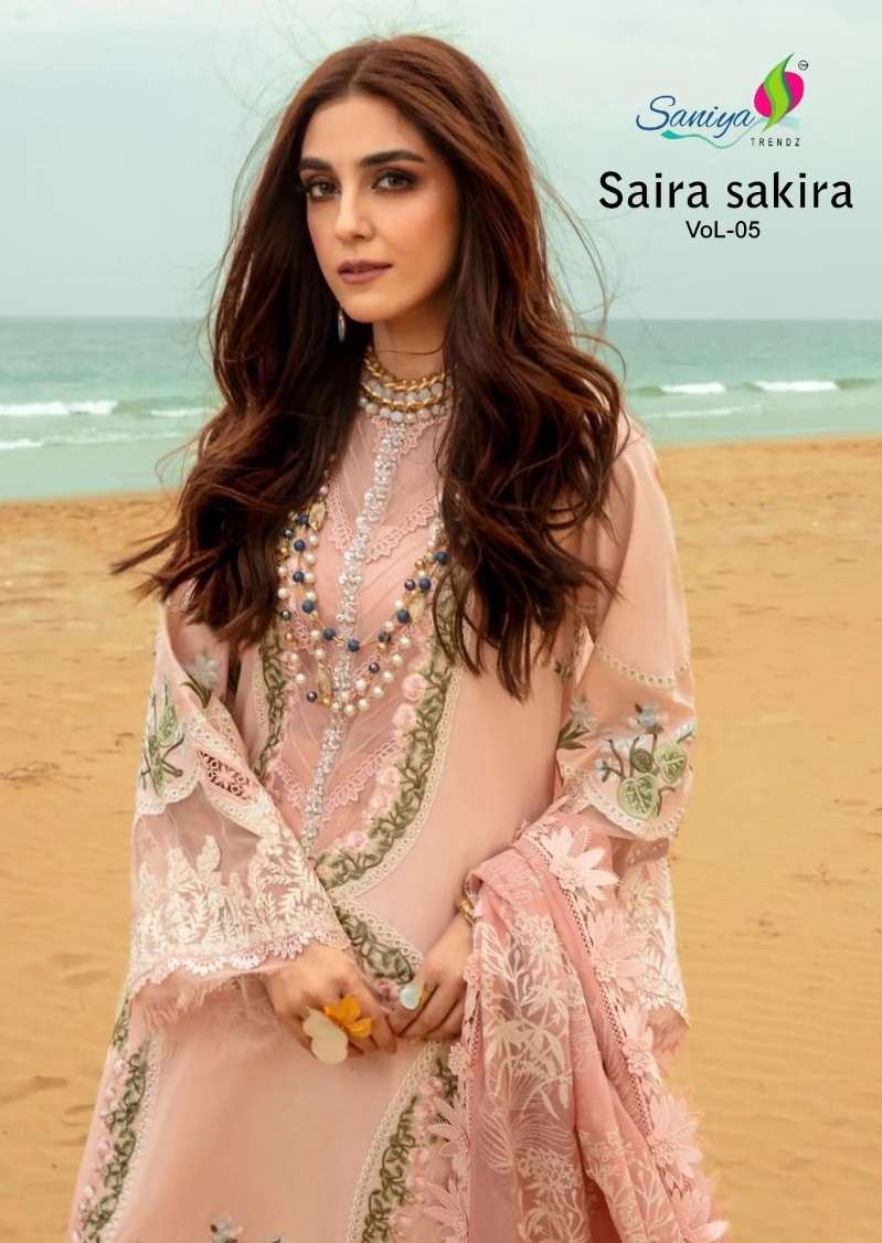 SAIRA SAKIRA VOL-5 BY SANIYA TRENDZ 5001 & 5002 SERIES COTTON CHIKANKARI WORK DRESSES