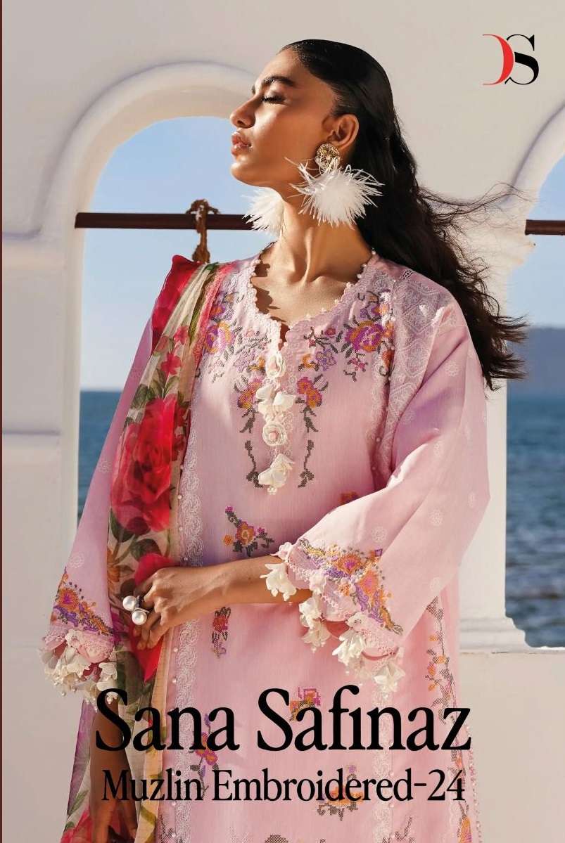 SANA SAFINAZ MZLIN EMBROIDERED-24 BY DEEPSY SUITS 6081 TO 6086 SERIES COTTON WORK PAKISTANI DRESSES