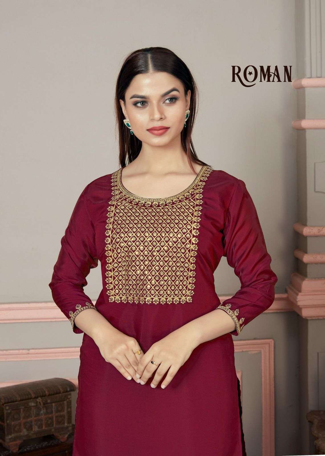 SANGEET ROMAN BY AQSAWHOLESALE 1001 TO 1006 SERIES ROMAN SILK PRINT WORK KURTIS