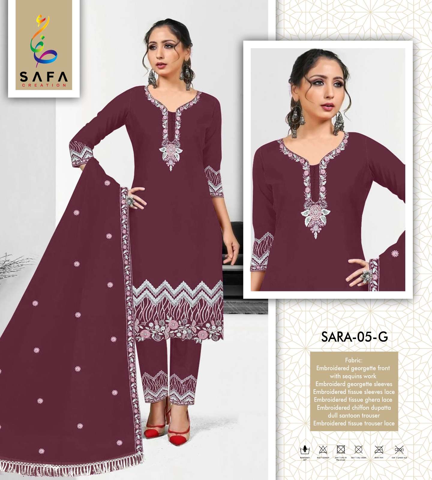 SARA 05-A TO 05-J SERIES BY SAFA CREATION HEAVY GEORGETTE WORK READYMADE DRESSES