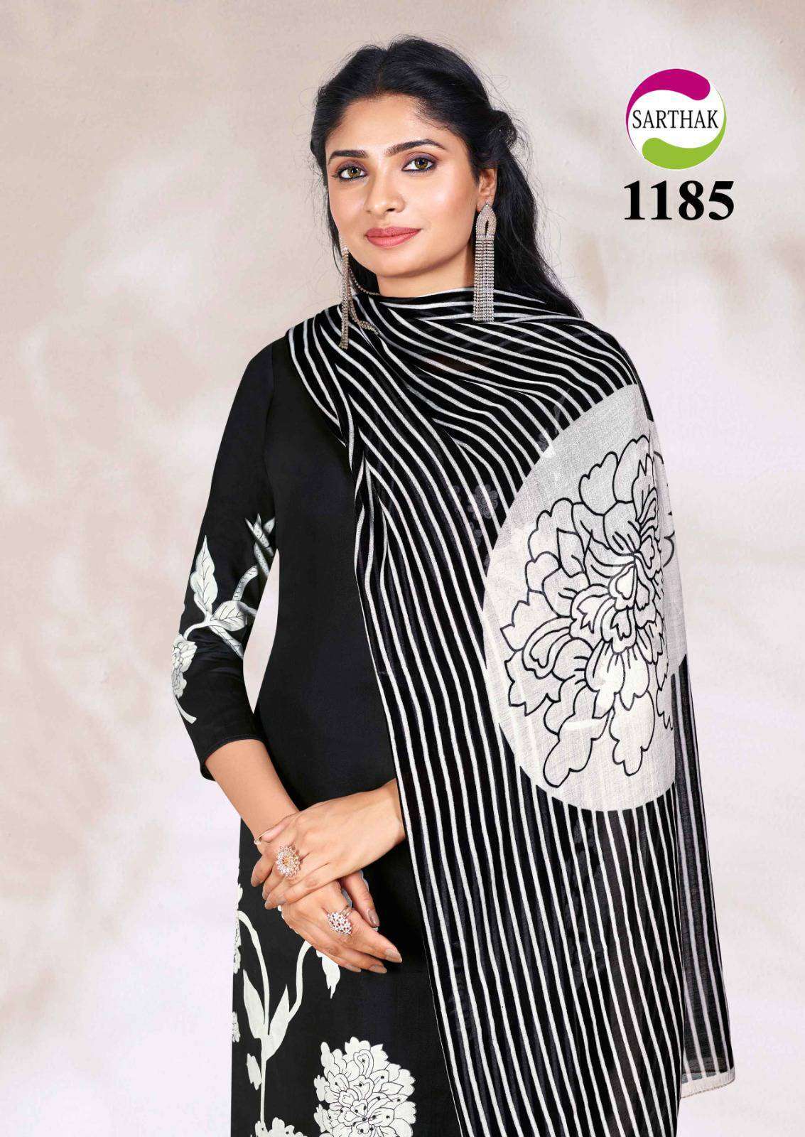 SARTHAK 1185-A TO 1185-D SERIES BY AQSAWHOLESALE JAAM COTTON PRINT WORK DRESSES