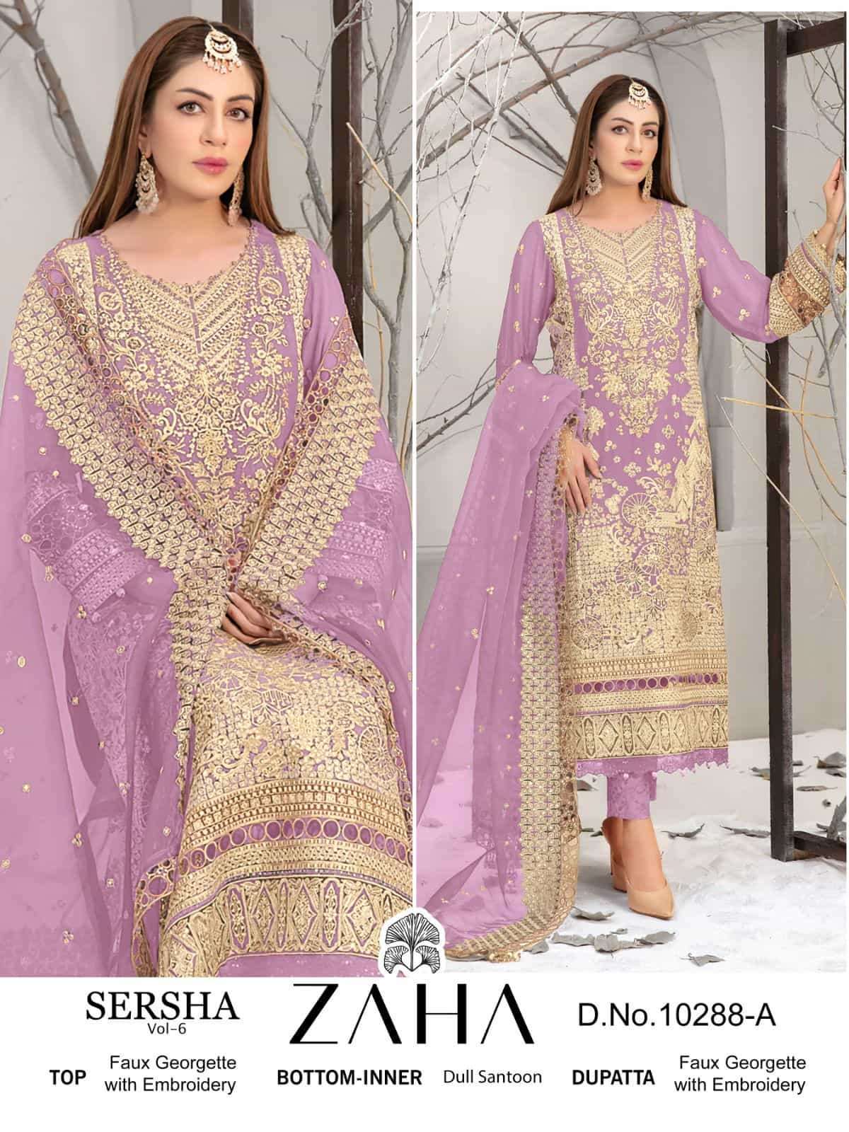 SERSHA VOL-6 BY ZAHA 10288-A TO 10288-D SERIES GEORGETTE HEAVY WORK PAKISTANI DRESSES