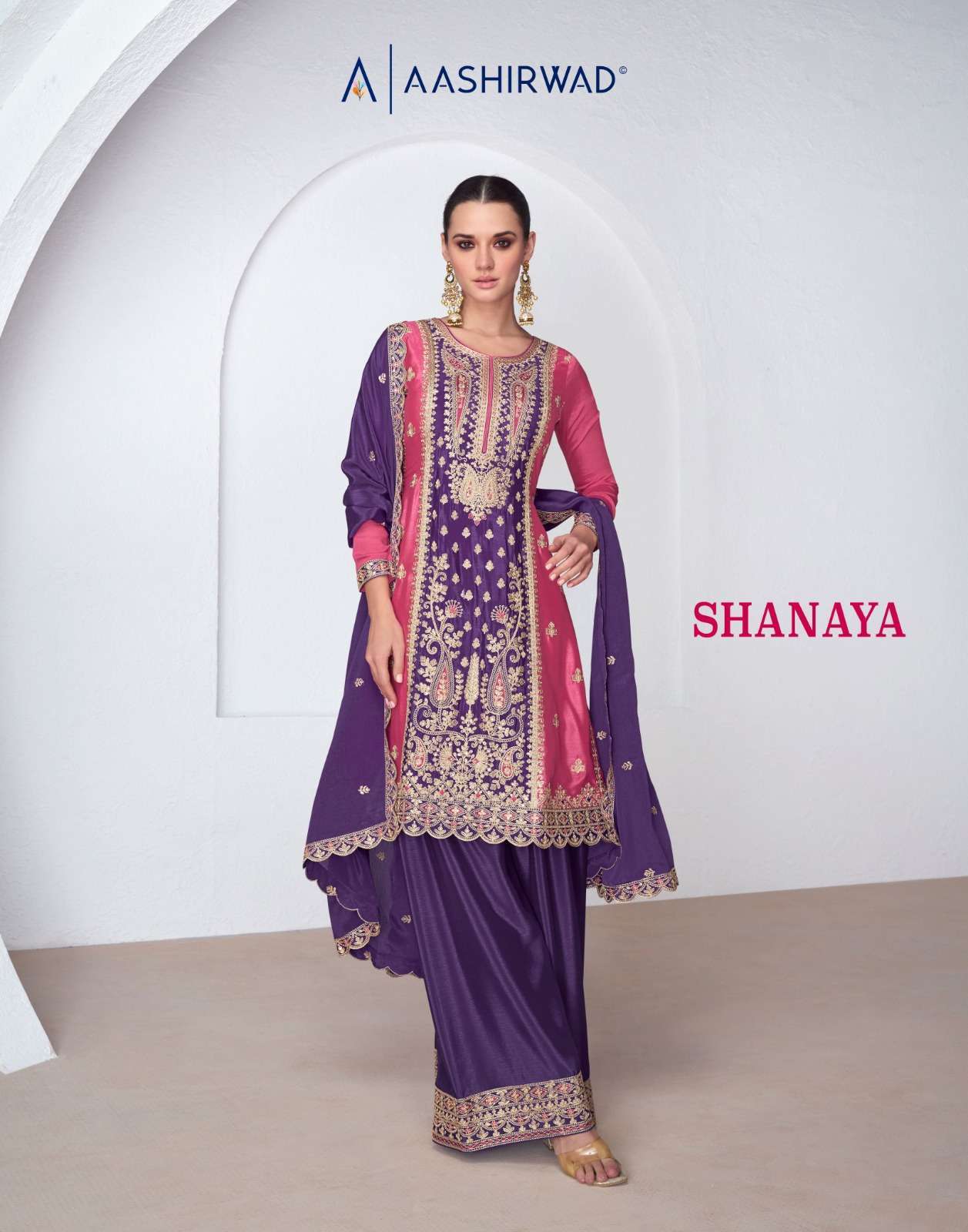 SHANAYA BY AASHIRWAD CREATION 9924 AND 9925 CHINON SILK HEAVY WORK READYMADE DRESSES