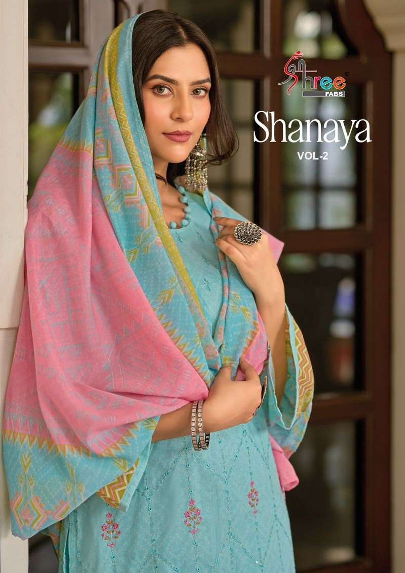 SHANAYA VOL-2 BY SHREE FABS 1001 TO 1008 SERIES COTTON EMBROIDERY WORK DRESSES