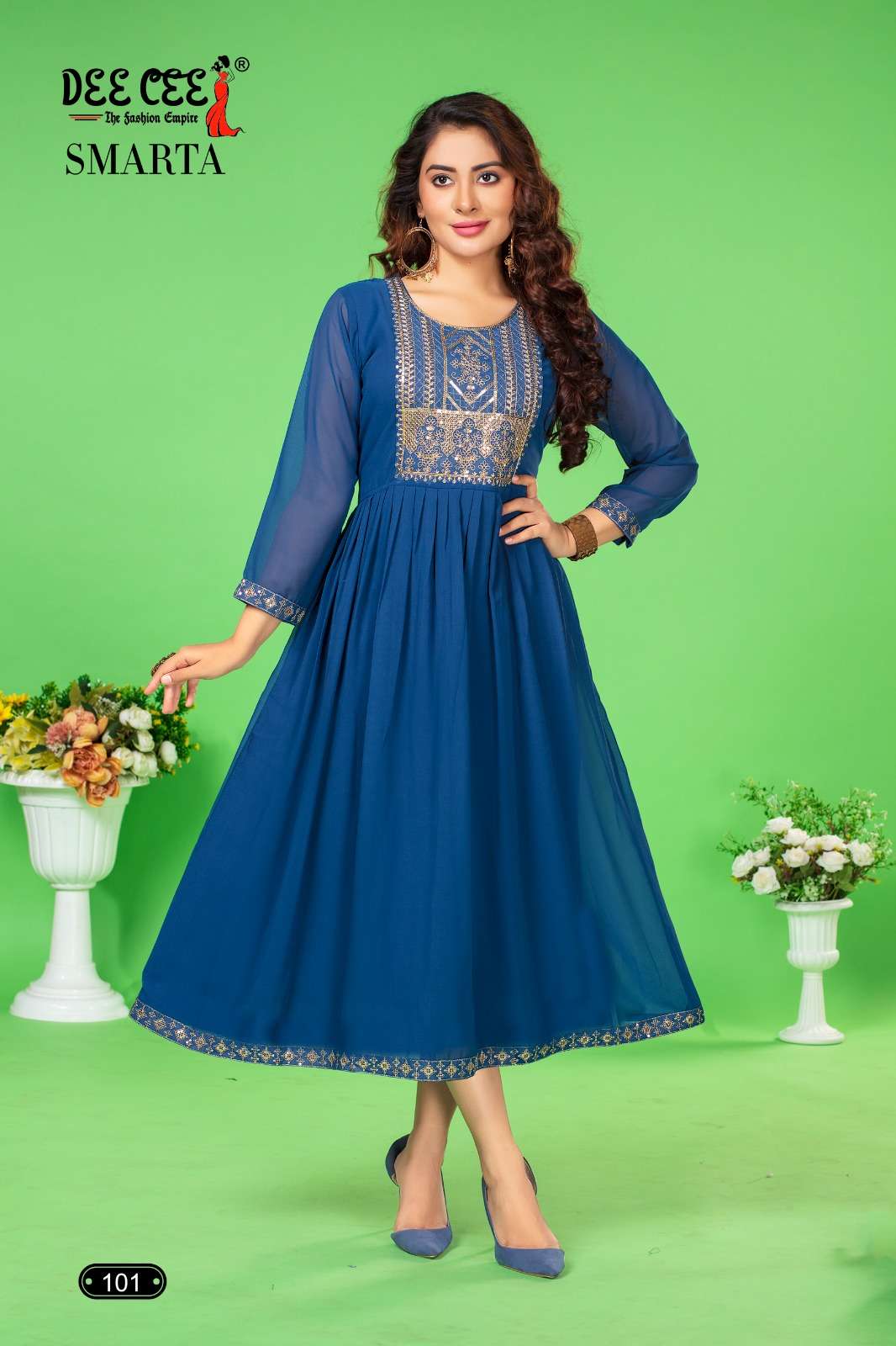 SMARTA BY DEE CEE 101 TO 106 SERIES GEORGETTE EMBROIDERY WORK KURTIS