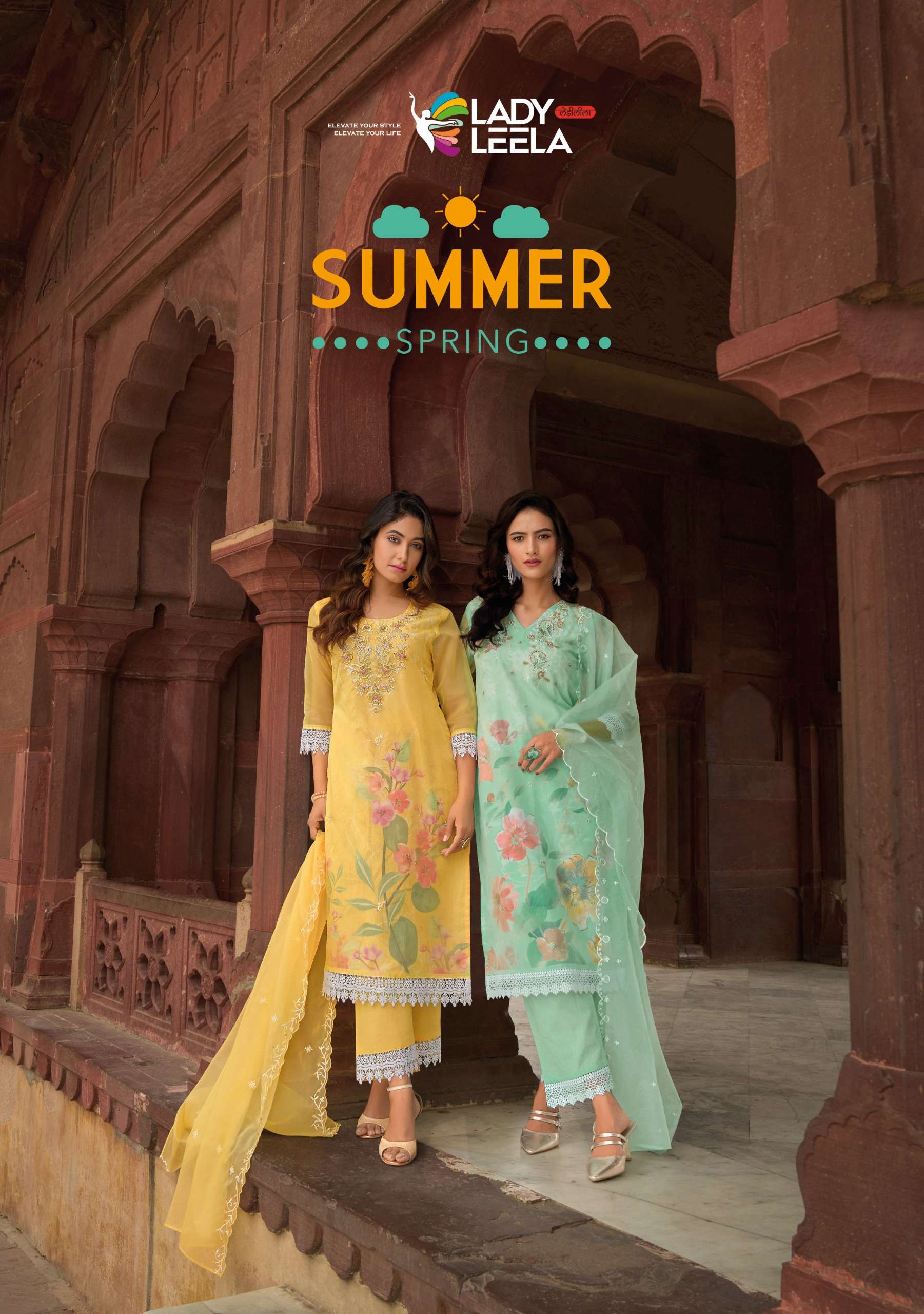 SUMMER SPRING BY LADY LEELA 1251 TO 1256 SERIES ORGANZA PRINT WORK READYMADE DRESSES