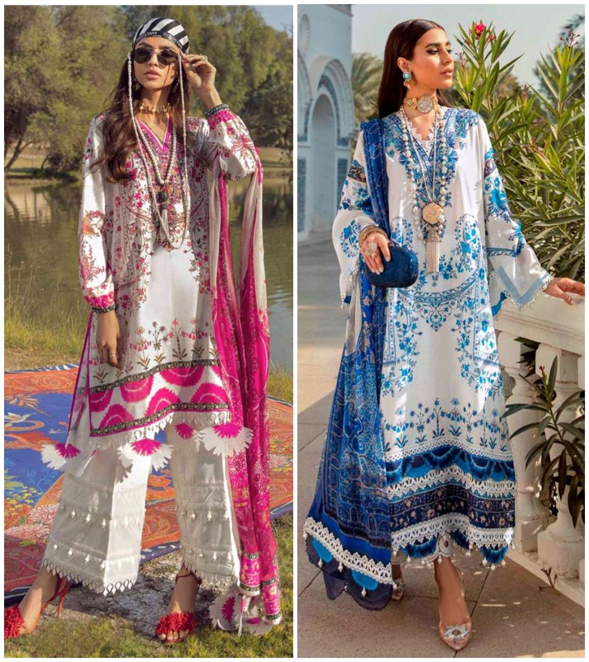 TAJ 523 AND 524 HITS BY TAJ CREATION PURE COTTON PRINT WORK PAKSITANI DRESSES