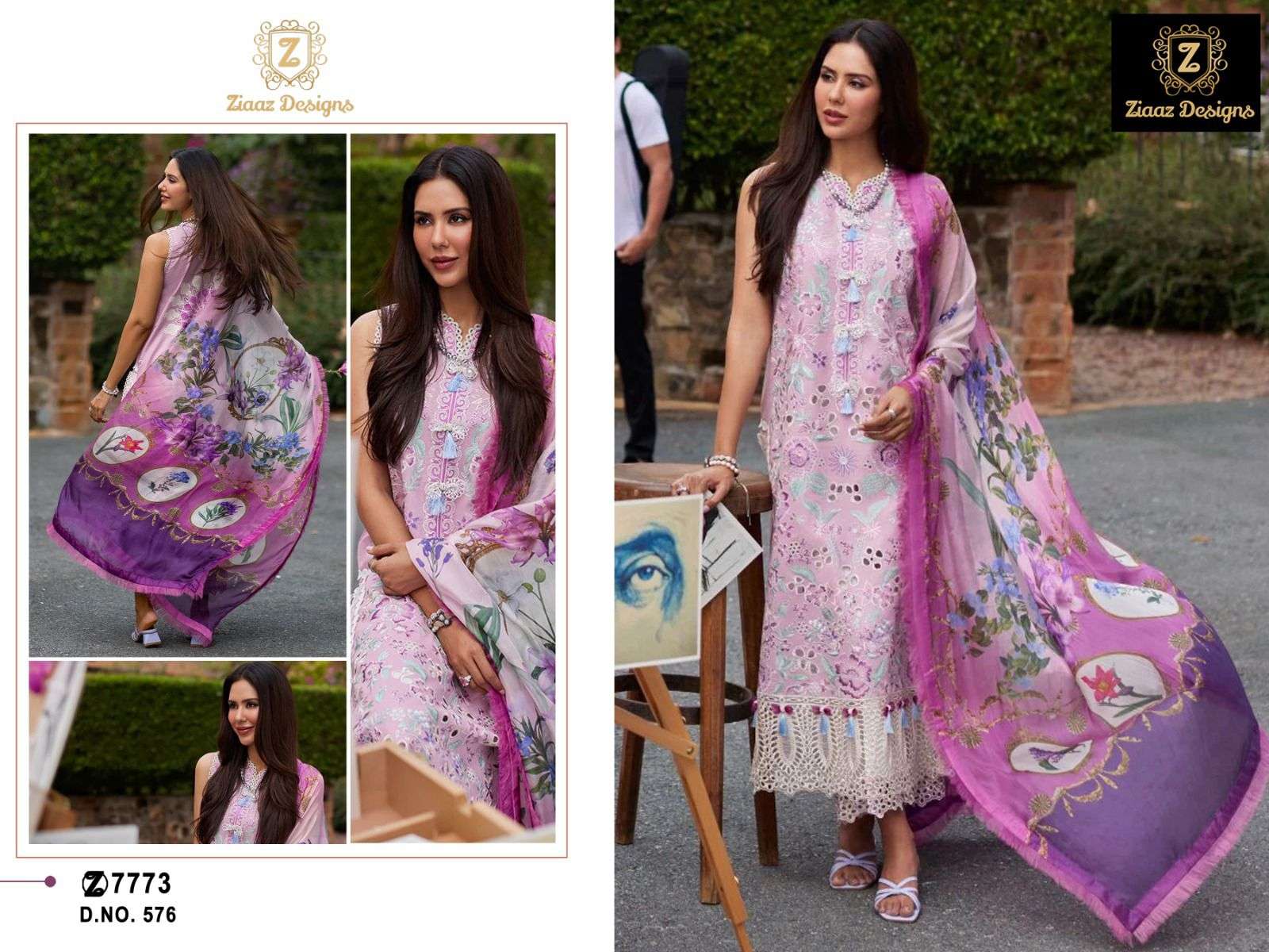 Z-576 HIT DESIGN BY ZIAAZ DESIGNS CAMBRIC COTTON HEAVY EMBROIDERY WORK PAKISTANI DRESS