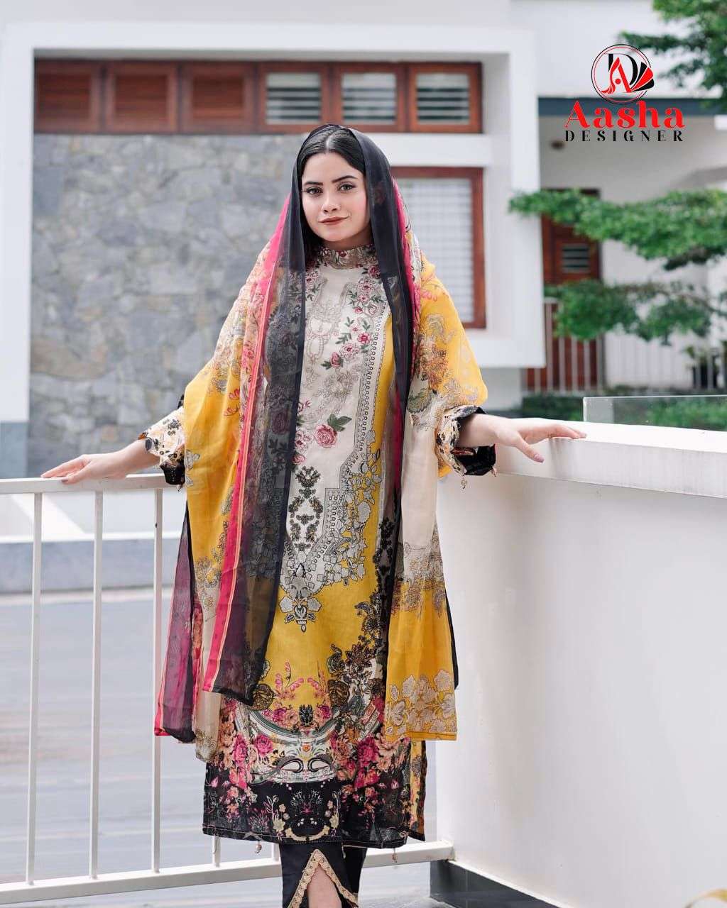 AASHA 1080 HIT DESIGN BY AASHA DESIGNER PURE COTTON PRINT WORK PAKISTANI DRESS