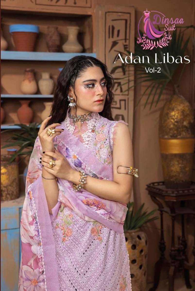 ADAN LIBAAS VOL-2 BY DINSAA SUIT 267 TO 269 SERIES COTTON EMBROIDERY WORK DRESSES