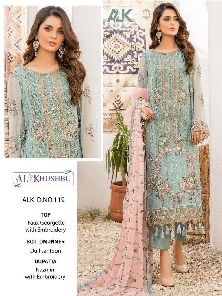 ALK-119 HIT DESIGN BY AL KHUSHBU GEORGETTE HEAVY EMBROIDERY PAKISTANI DRESS