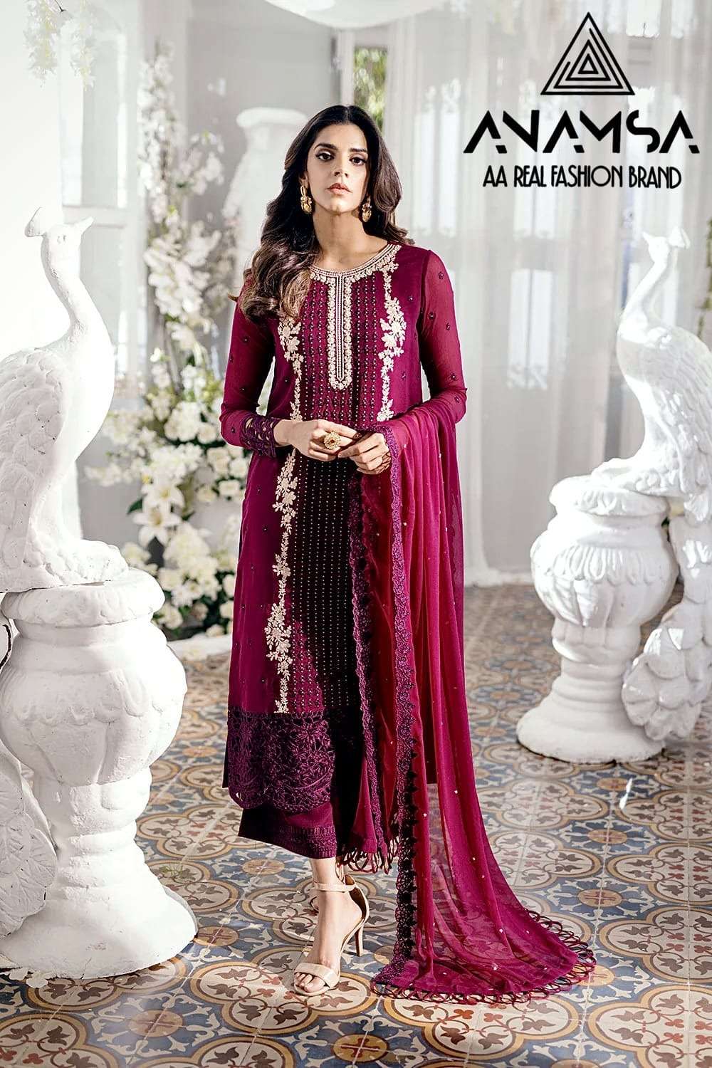 ANAMSA 445 HIT DESIGN BY ANAMSA FAUX GEORGETTE HEAVY WORK PAKISTANI DRESS