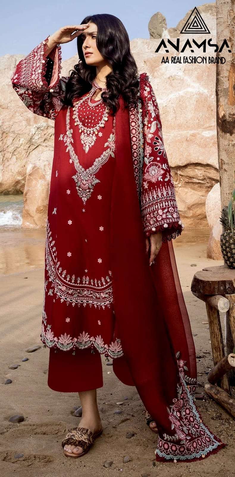 ANAMSA 472 HIT DESIGN BY ANAMSA RAYON COTTON EMBROIDERY WORK PAKISTANI DRESS