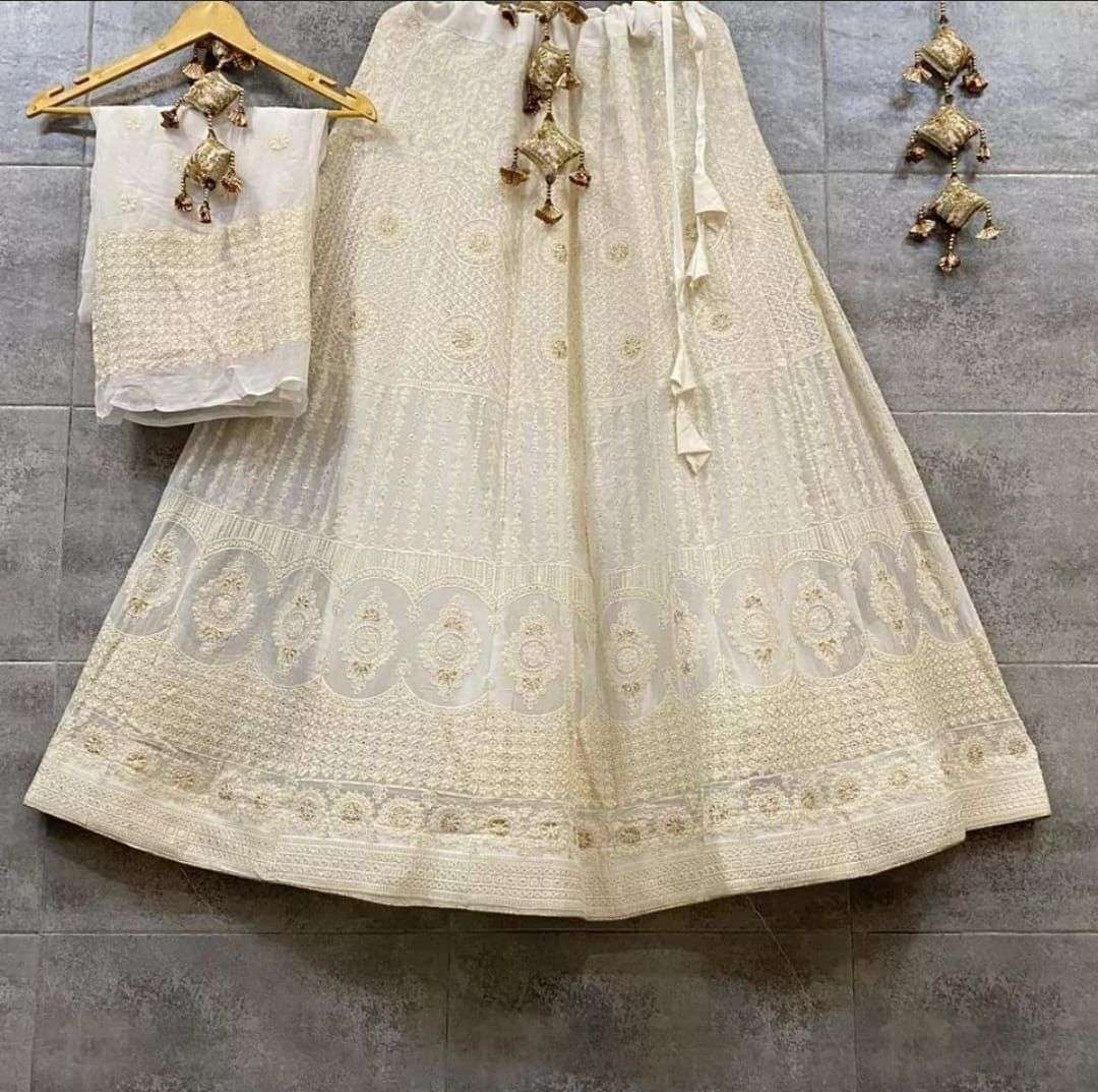 ASR-1210 NX BY AQSAWHOLESALE PURE CHIFFON LUCKNOWI WORK READYMADE LEHEGAS